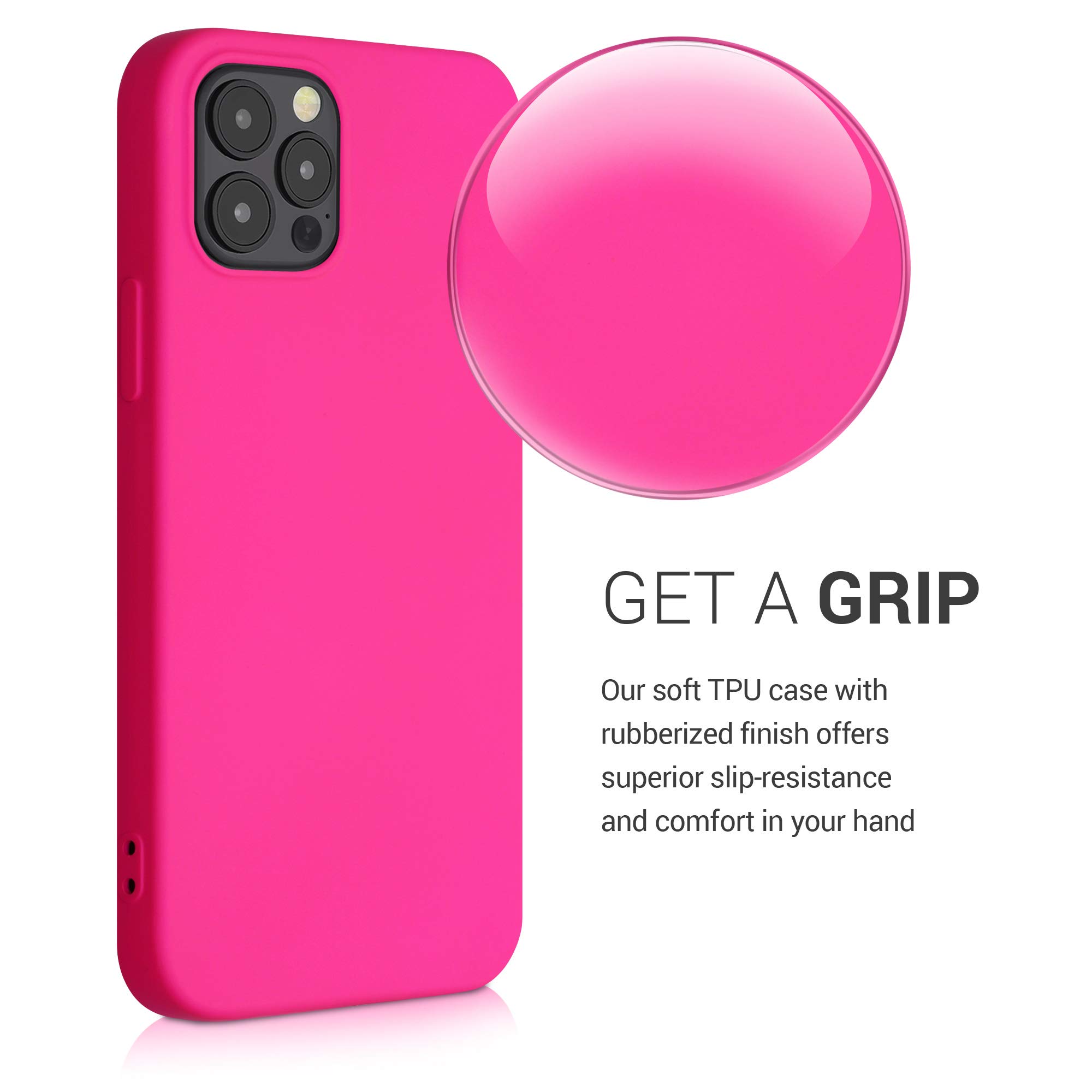 kwmobile Slim Protective TPU Silicone Phone Case for Apple iPhone 12 & iPhone 12 Pro - Shockproof Cover with Soft Grip - Neon Pink - Perfect for Everyday Use, Work & Travel