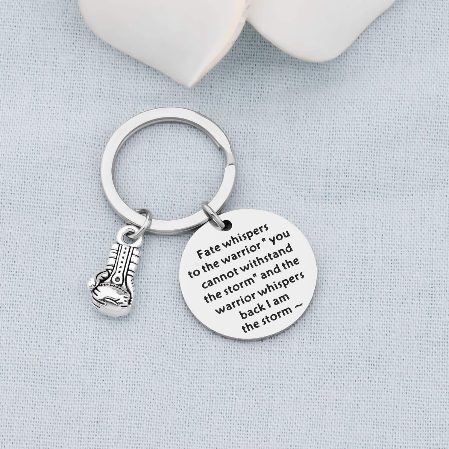 BEKECH Boxing Glove Keychain - Unique Gift for Boxers & Fighters - 'Fate Whispers to The Warrior' Inspirational Keyring - Perfect for Boxing Enthusiasts, Coaches & MMA Fans - Great for Gyms, Training & Motivational Gifts