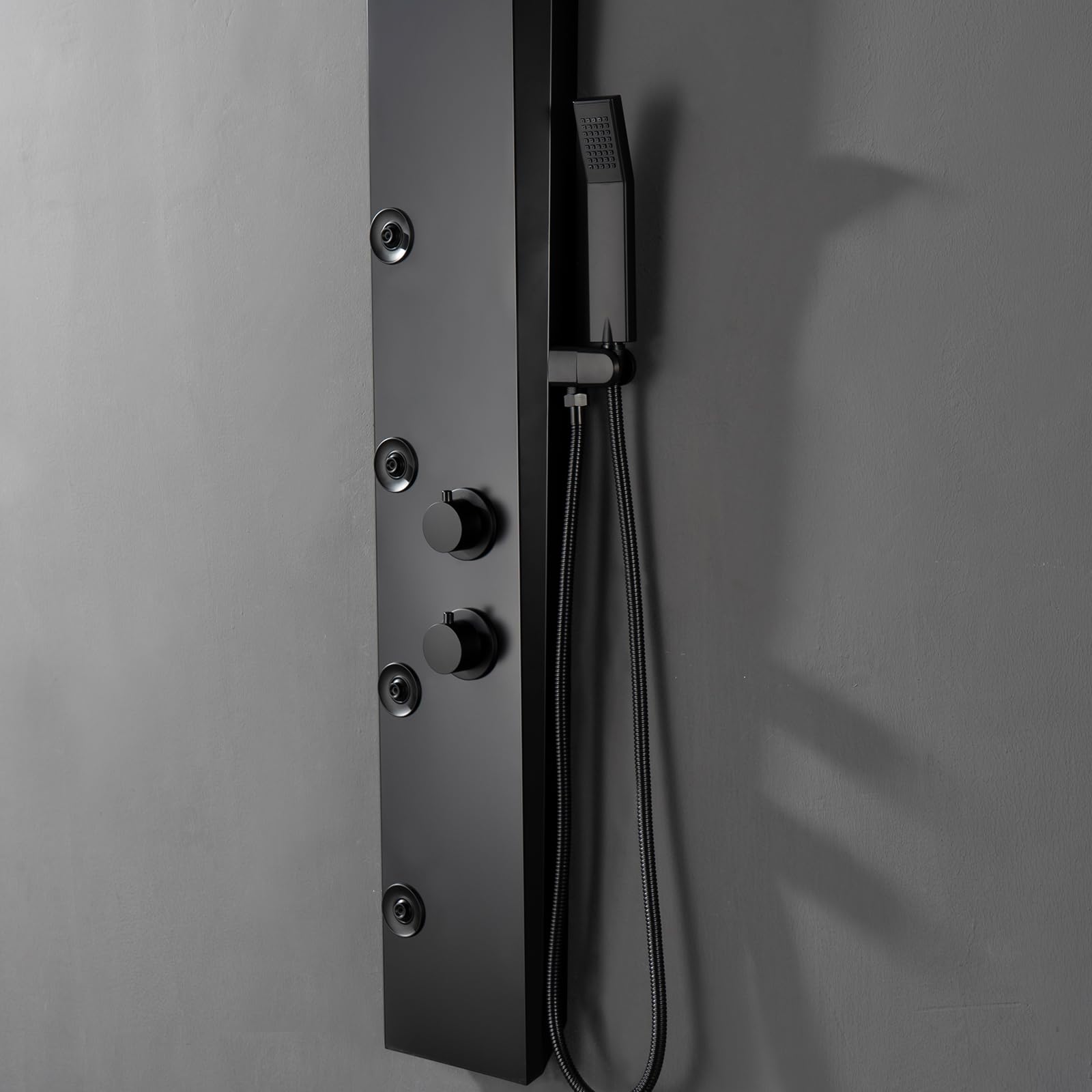 BWE Stainless Steel Shower Panel Tower System - 3-in-1 Multi-Function Shower Panel with Rainfall Shower Head, Body Jets & Handheld Spray - Wall Mount Matte Black Shower Column for Spa-Like Bathroom Experience
