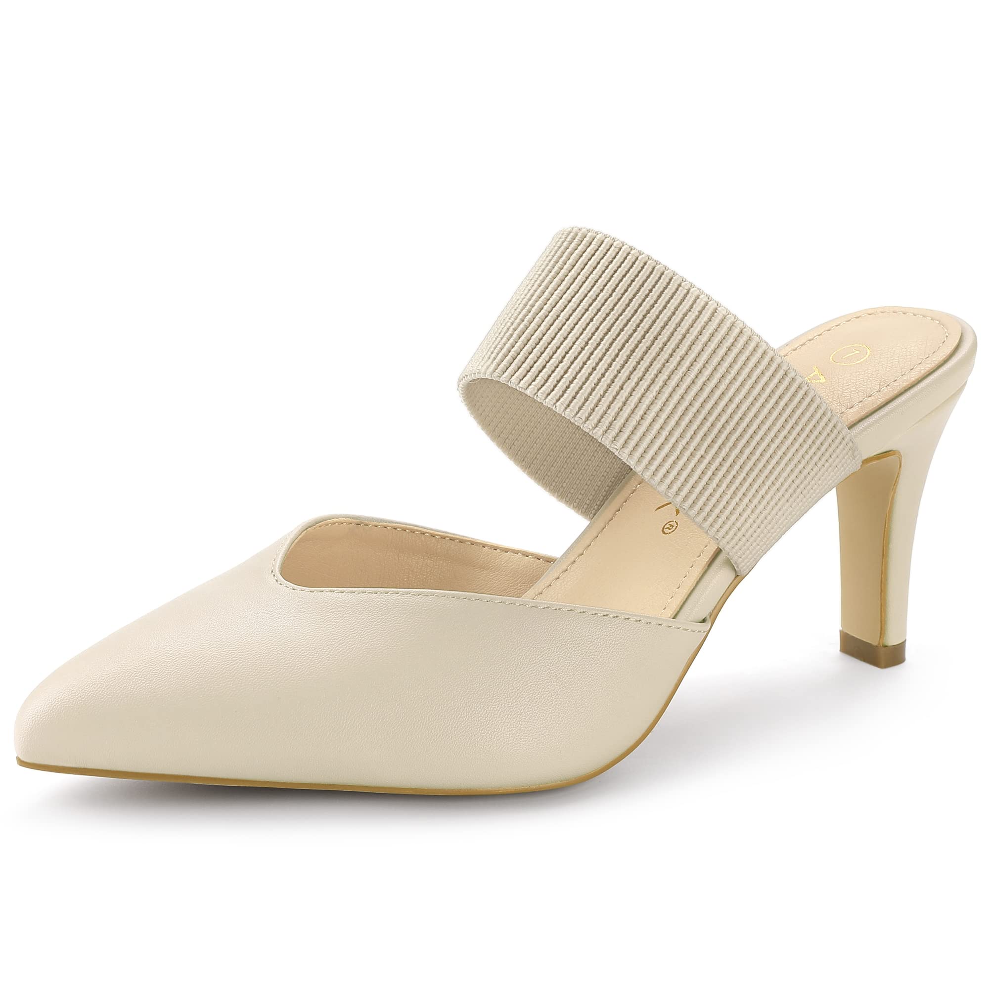 Allegra K Women's Pointed Toe Elastic Strap Stiletto Heel Mules - Comfortable Dressy Slide Sandals for Office, Party & Evening Wear