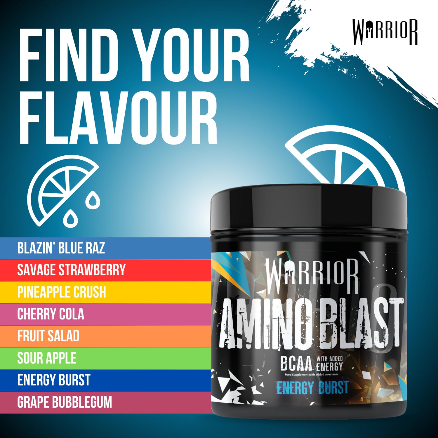 Warrior Amino Blast 270g BCAA Powder - Branched Chain Amino Acids Supplement for Workout & Recovery - Energy Drink with 30 Servings (Energy Burst) - Pre Workout & Post Workout Fuel for Athletes & Fitness Enthusiasts