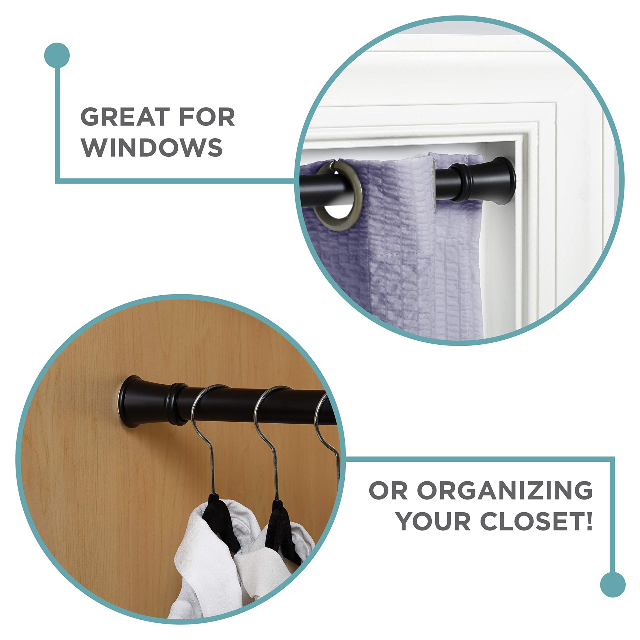 Premium Adjustable Tension Shower Curtain Rod 26-76 Inches - Matte Black No-Drill Bathroom Installation - Rust-Resistant Spring Pole for Showers & Bathtubs - Perfect for Apartments, Rentals & Small Spaces