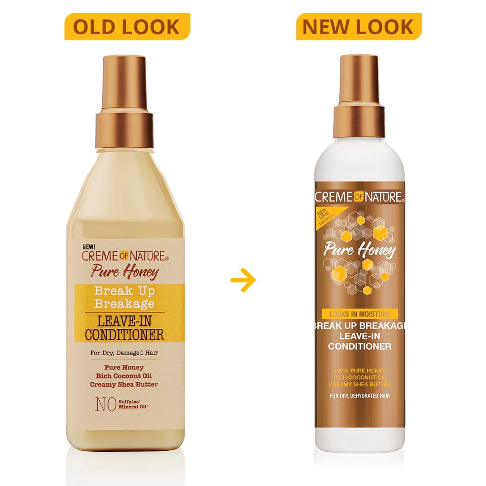 Creme Of Nature Leave-In Conditioner with Pure Honey, Coconut Oil & Shea Butter - 8 Oz for Dry, Damaged Hair Repair - Perfect for Daily Hydration & Heat Styling Protection