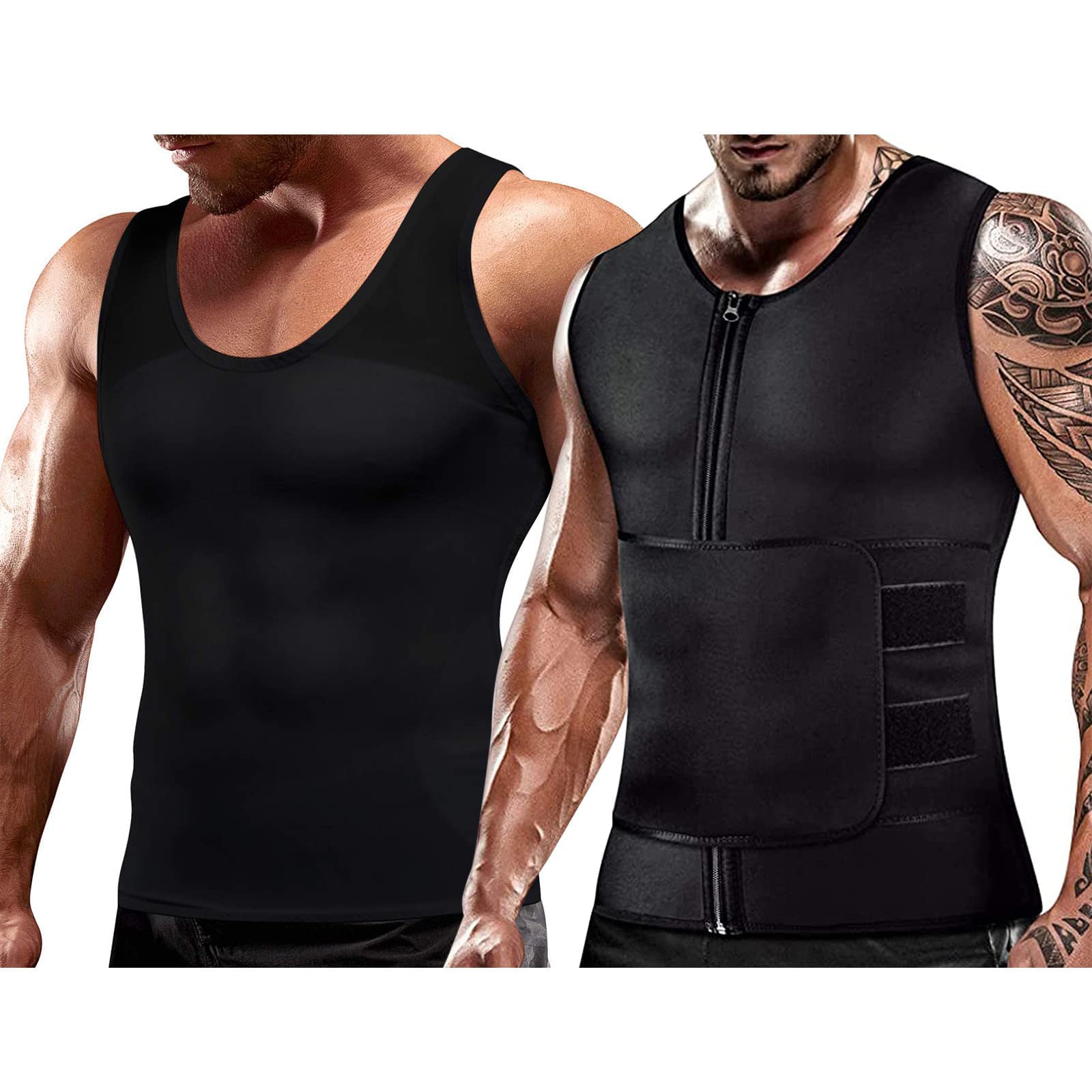 Men's Sweat Sauna Vest & Compression Shirt - Black 2XL for Weight Loss, Workout & Post-Training Recovery | Gym, Running & Fitness Apparel