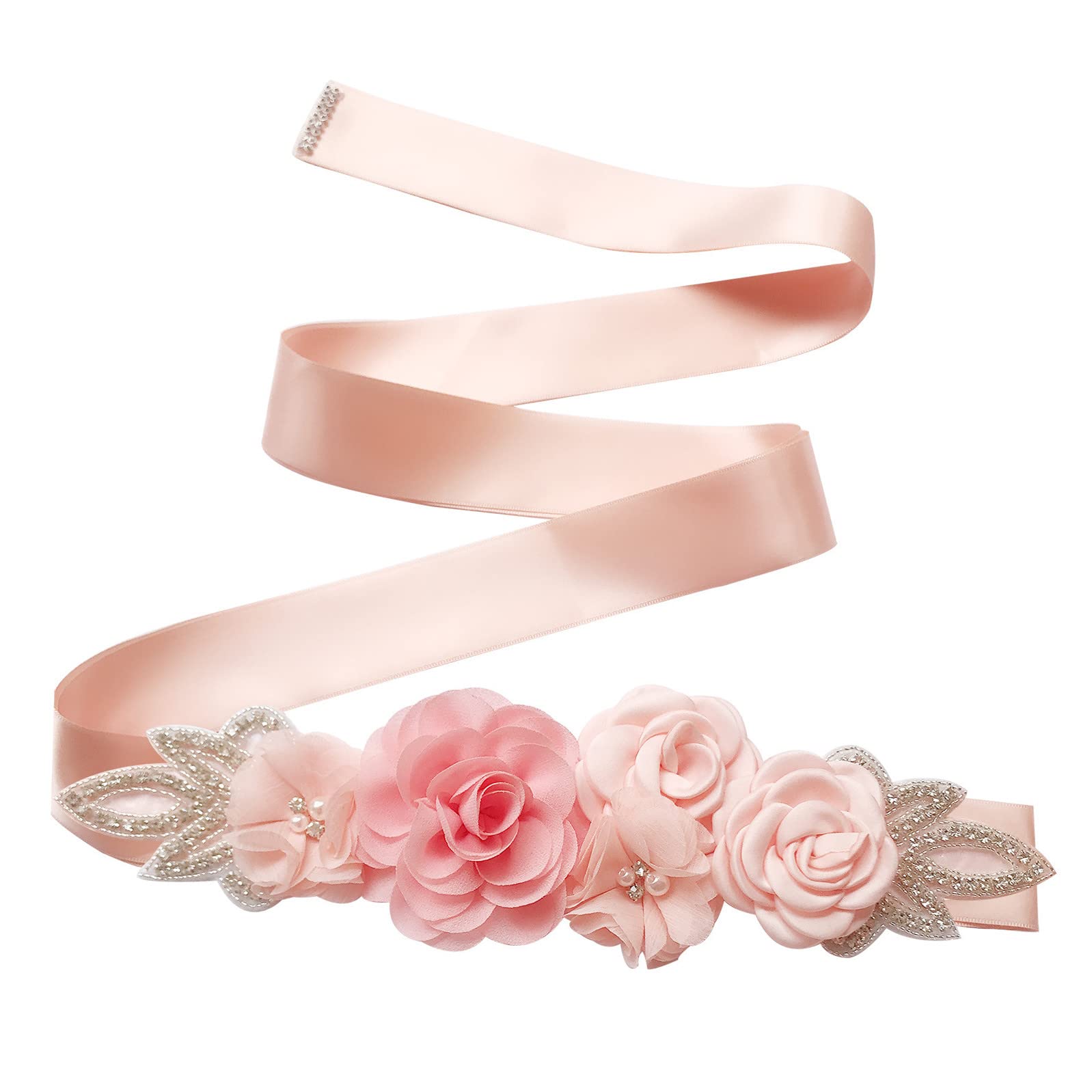 Elegant Rhinestone Pearl Flower Sash Belt with Ribbon for Brides, Bridesmaids & Maternity - Perfect for Weddings, Baby Showers & Special Occasions
