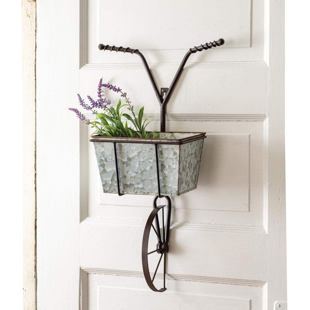 Stylish Bicycle Wall Planter with Basket - Rustic Home & Garden Decor for Indoor/Outdoor Use - Perfect for Living Room, Patio, or Balcony