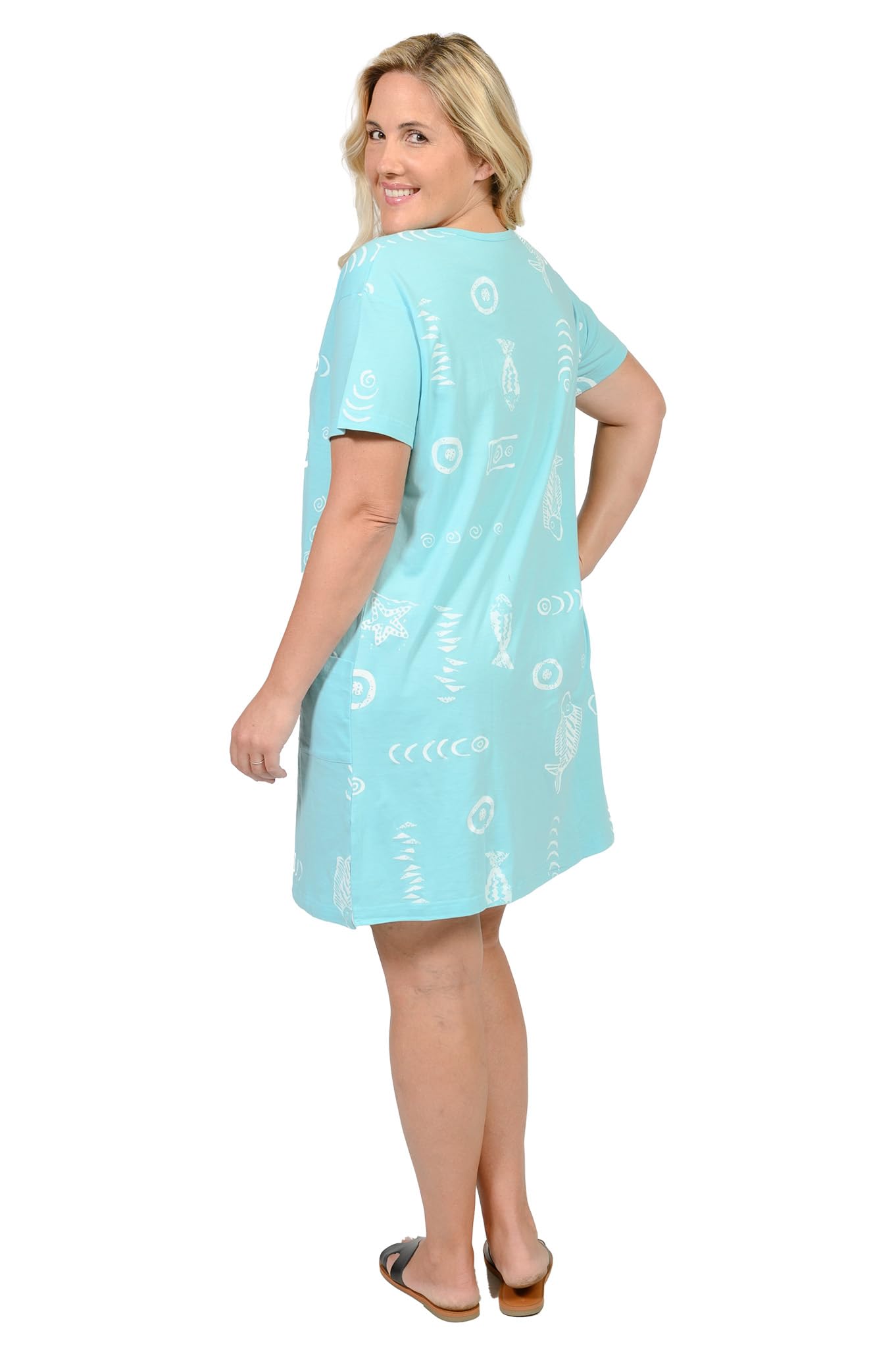 INGEAR Women's Summer Beach Dress - Short Sleeve Cotton Tee Dress with Cover Up | Casual Sundress for Vacation, Pool Party & Beach Outfits