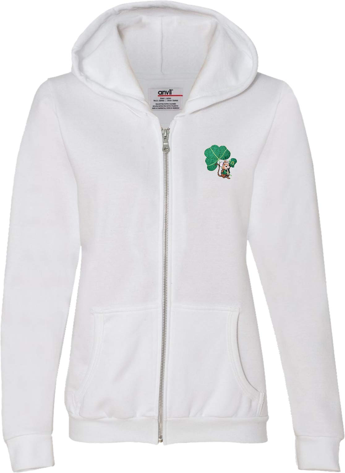 Lucky Irish Mouse Print Full Zip Hoodie for Women - St Patrick's Day Fashion - Perfect for Parties, Festivals & Casual Wear