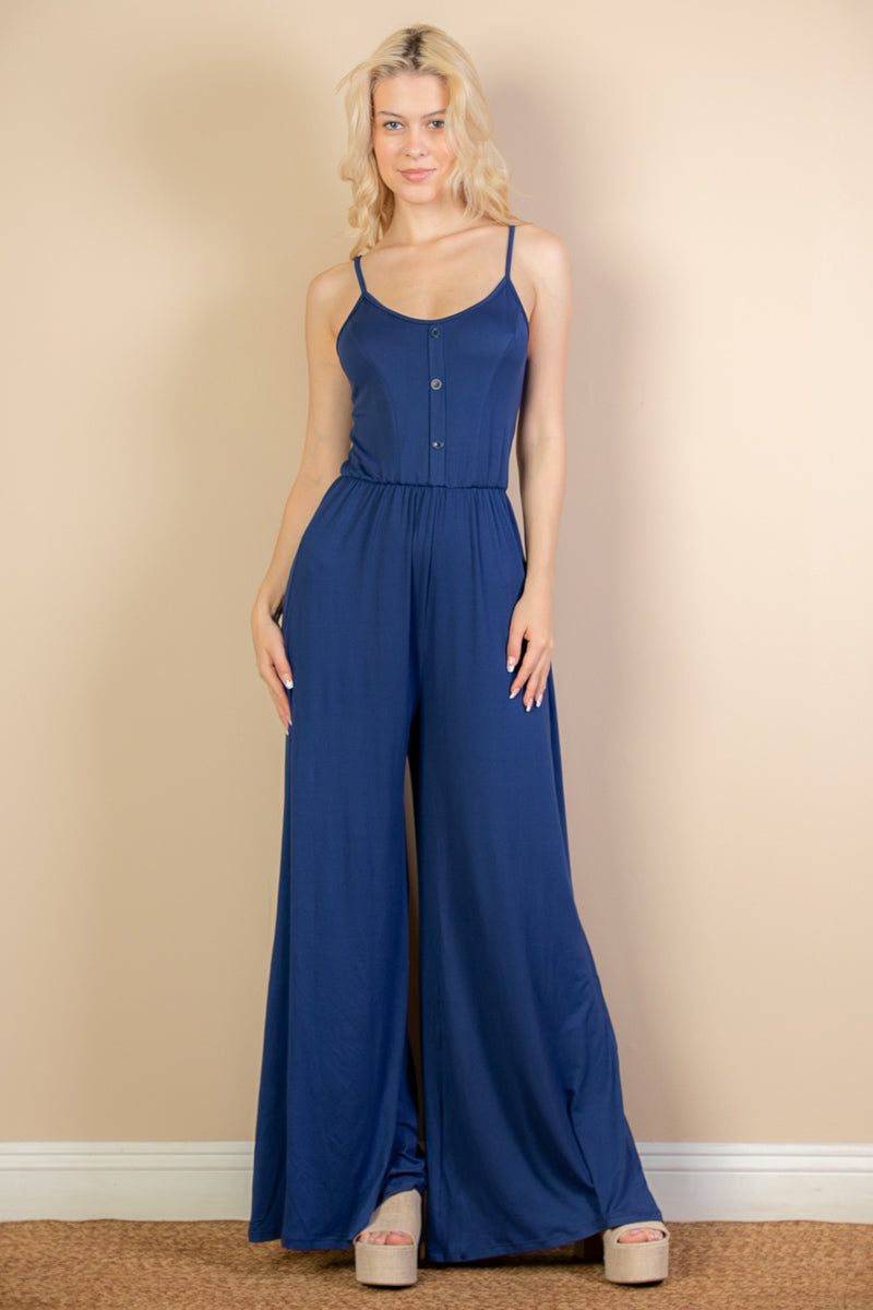 Button Front Wide Leg Jumpsuit for Women - Stylish Casual Romper with Pockets | Perfect for Office, Travel & Summer Outfits