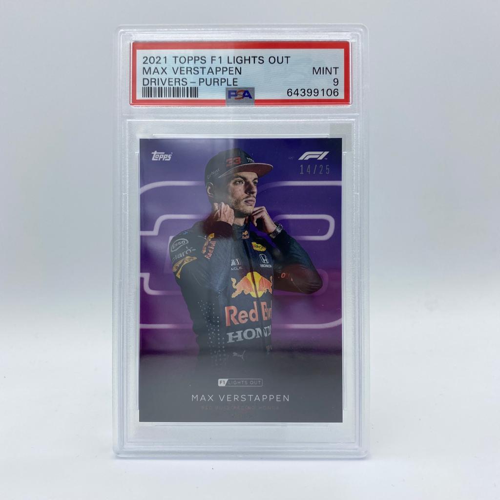 PSA 9 Graded 14/25 Max Verstappen Purple Parallel Racing Card - Rare Collectible for F1 Fans & Sports Memorabilia Enthusiasts - Perfect for Display, Investment, and Trading