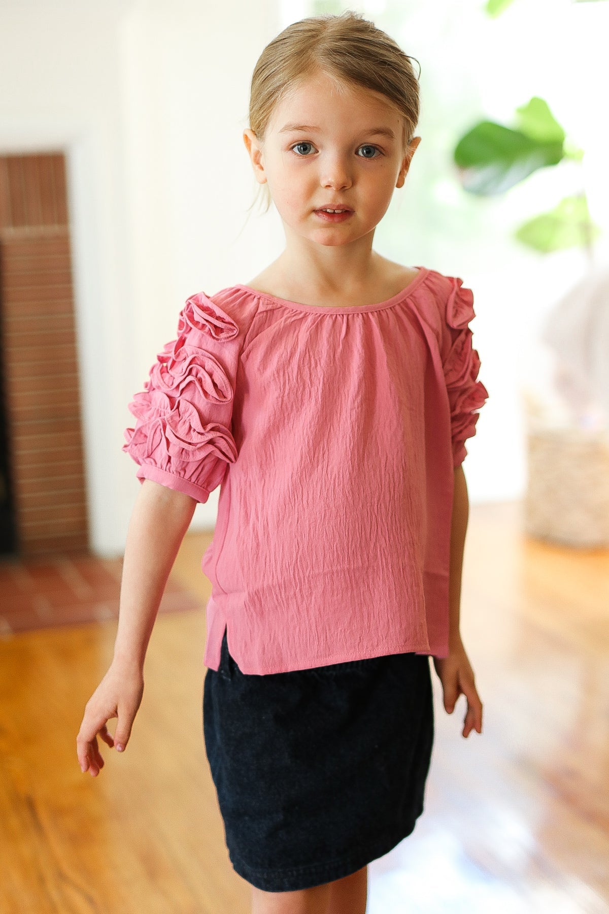 Elegant Rose Print Ruffle Sleeve Side Slit Blouse for Women - Perfect for Date Night, Parties & Summer Outfits