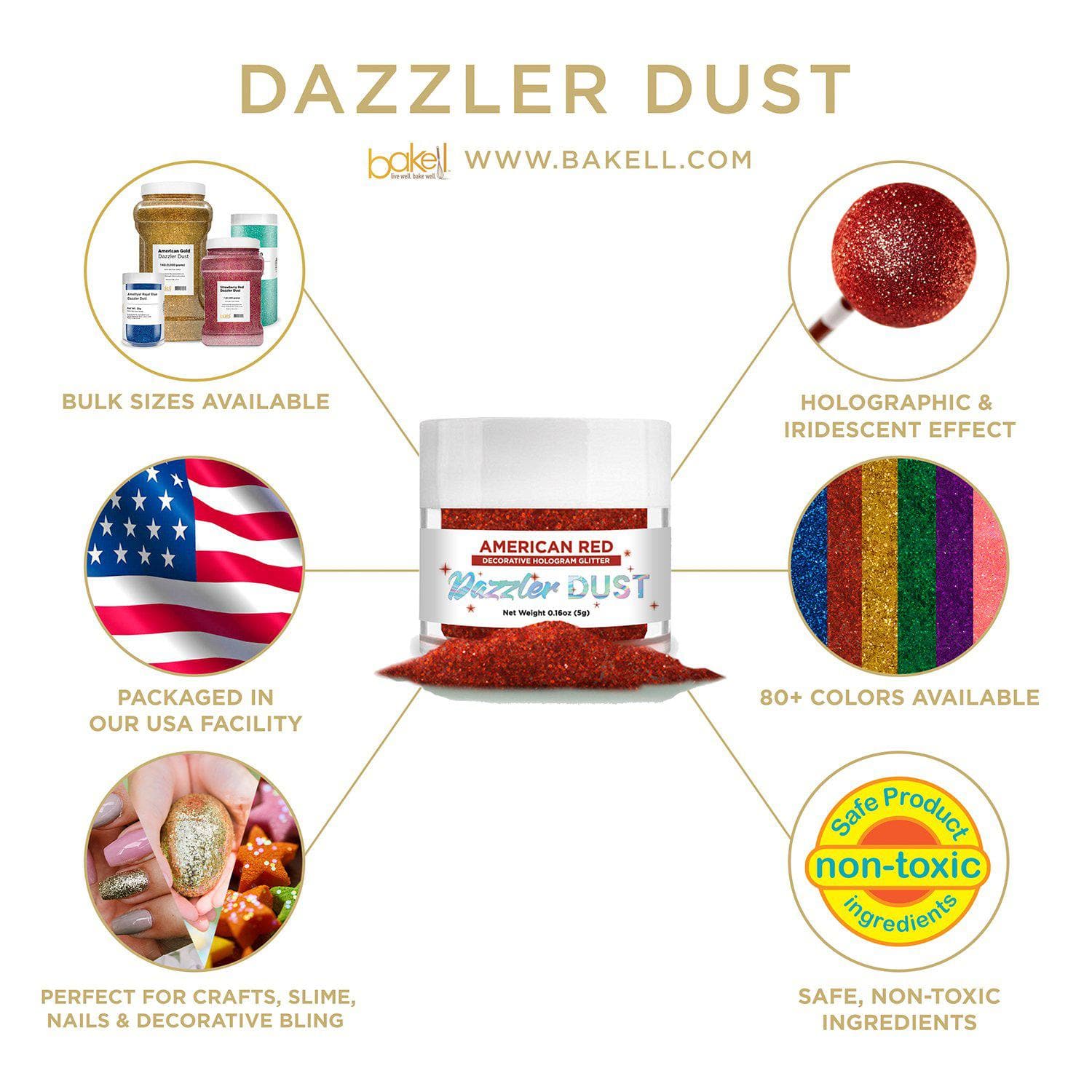 American Red Dazzler Dust® - Premium Glitter Powder for Crafts, DIY, Nail Art & Cosmetics | Bulk Wholesale Supplies for Parties, Events & Creative Projects