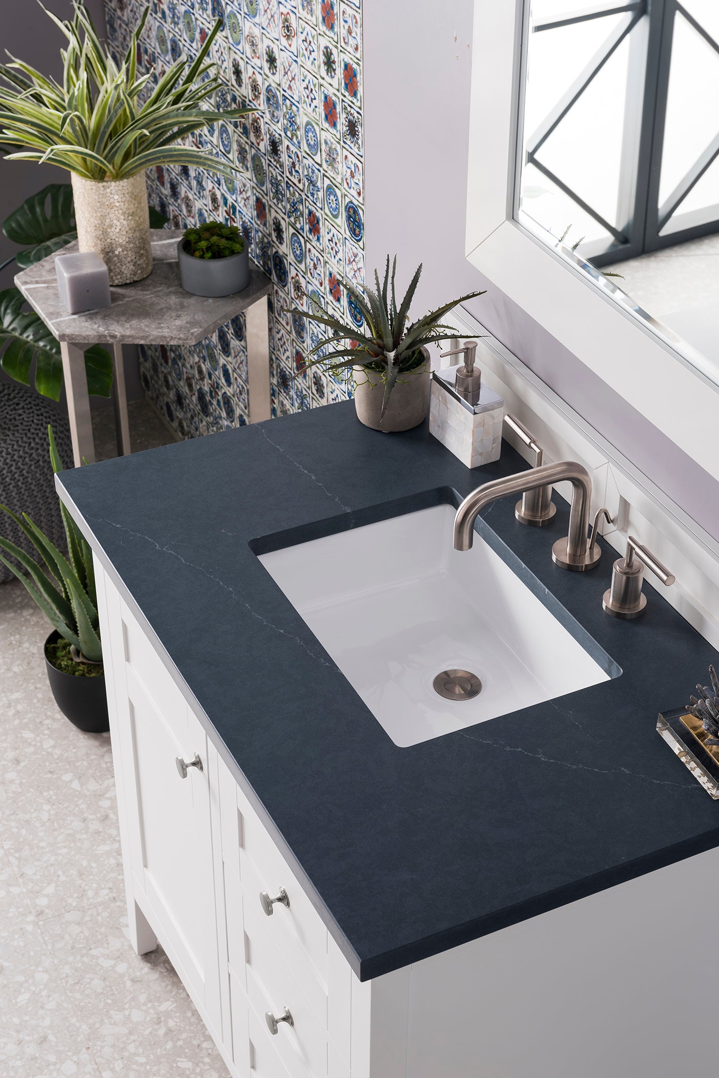 Palisades 36 Inch Single Bathroom Vanity Set with 3CM Charcoal Soapstone Quartz Countertop - Bright White Finish for Modern Bathroom Remodeling & Home Upgrade