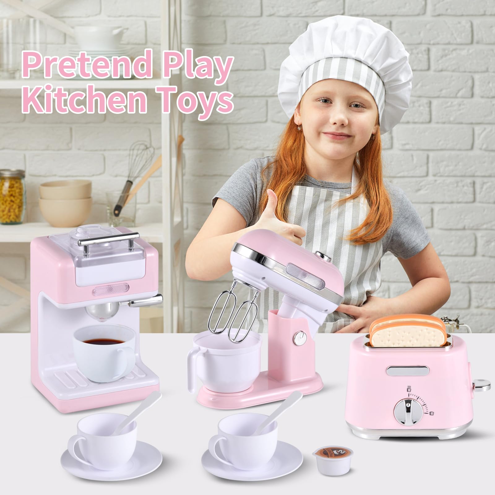 Ehome Kids Pretend Play Kitchen Toy Set with Coffee Maker, Mixer & Toaster - Realistic Kitchen Appliances & Accessories for Girls & Boys Ages 4-8 - Perfect for Role Play, Birthday Gifts & Preschool Learning Activities