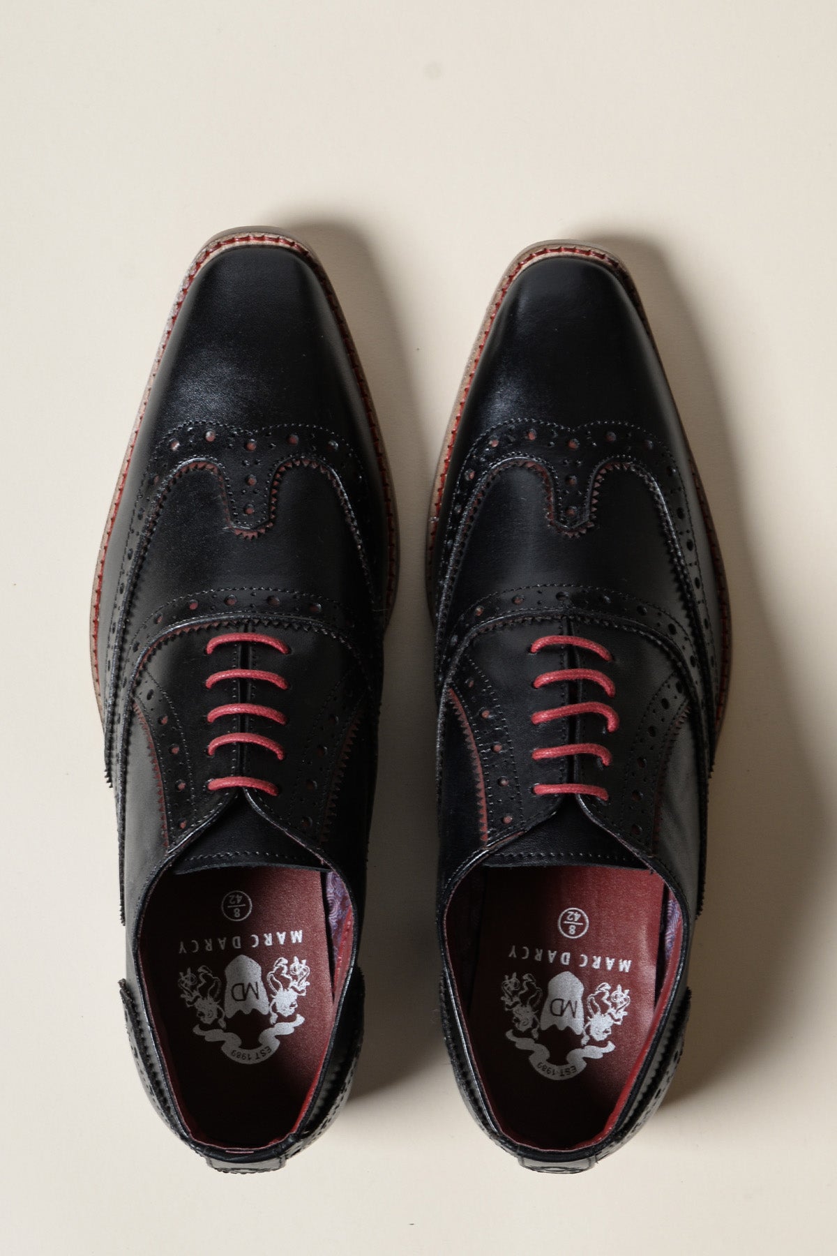 MARCO Black Bordeaux Leather Wingtip Oxford Shoes for Men - Classic Dress Shoes for Business, Formal & Wedding Occasions