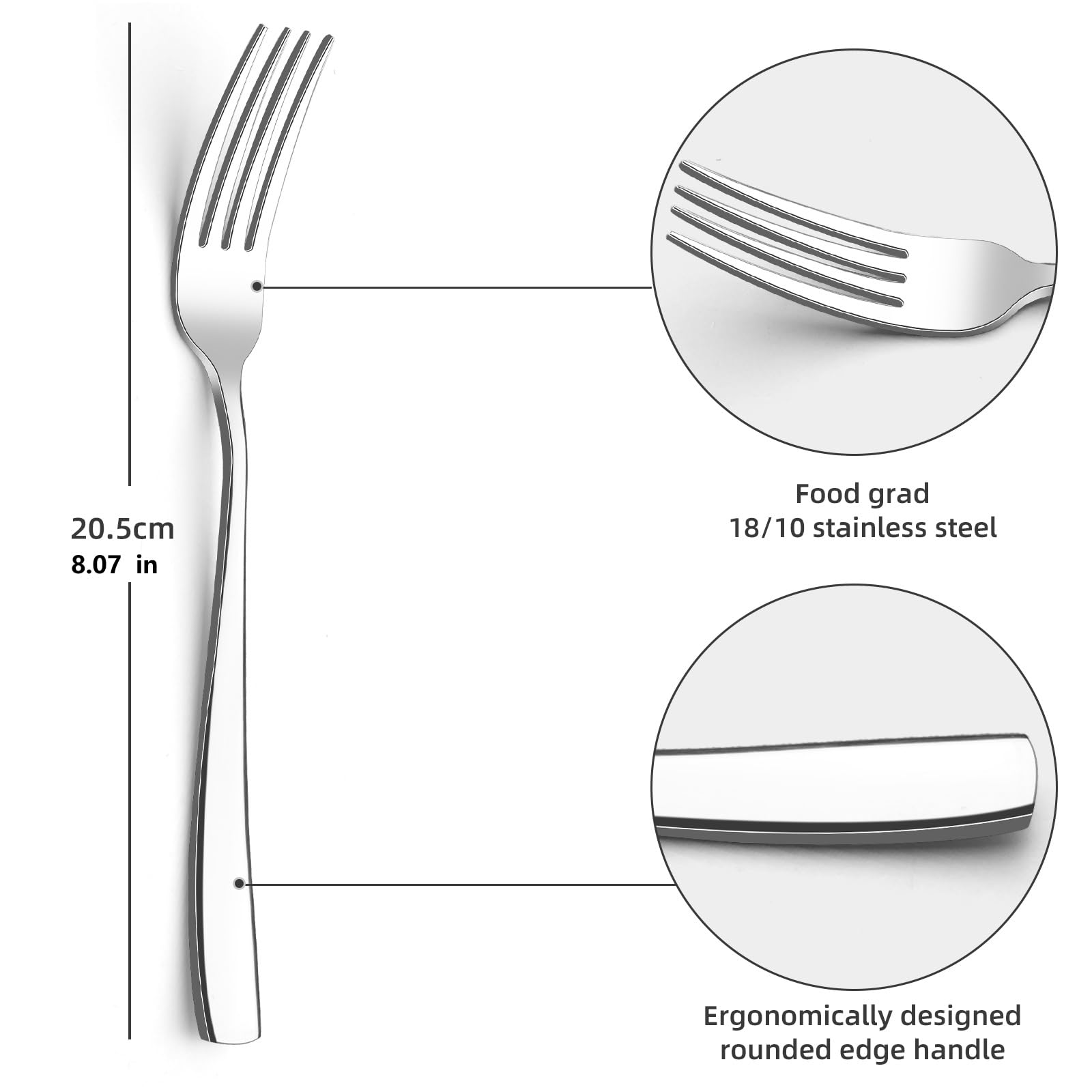 12-Piece Stainless Steel Dinner Forks Set - 8 Inch Elegant Flatware for Restaurants, Weddings & Home Dining - Dishwasher Safe Kitchen Cutlery