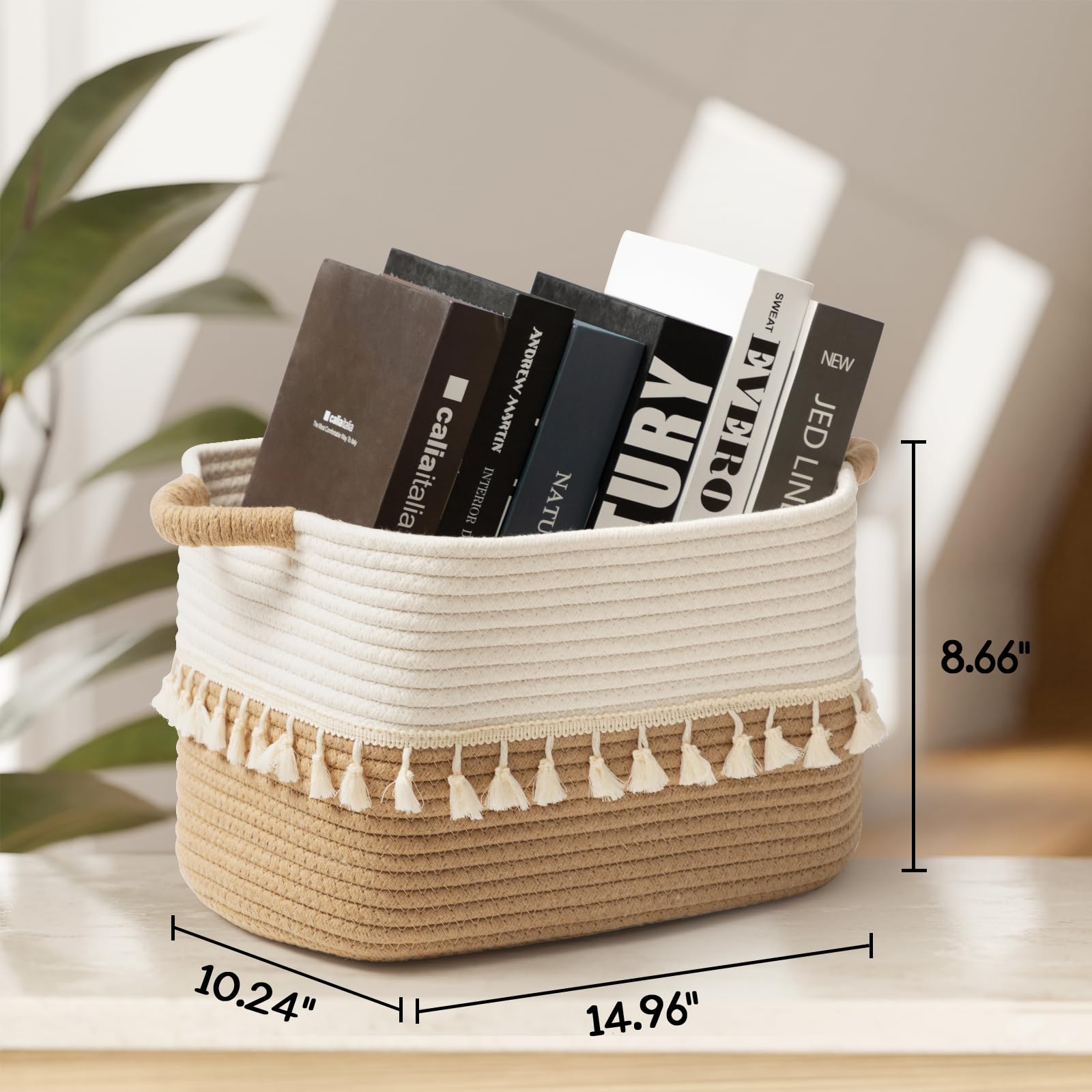 TeoKJ 3-Pack Woven Storage Baskets - Cotton Rope Organizing Bins for Clothes, Books, Plants & Pet Supplies | Boho Chic Home Decor for Bedroom, Nursery & Living Room Organization | White & Jute Fabric Storage Solutions