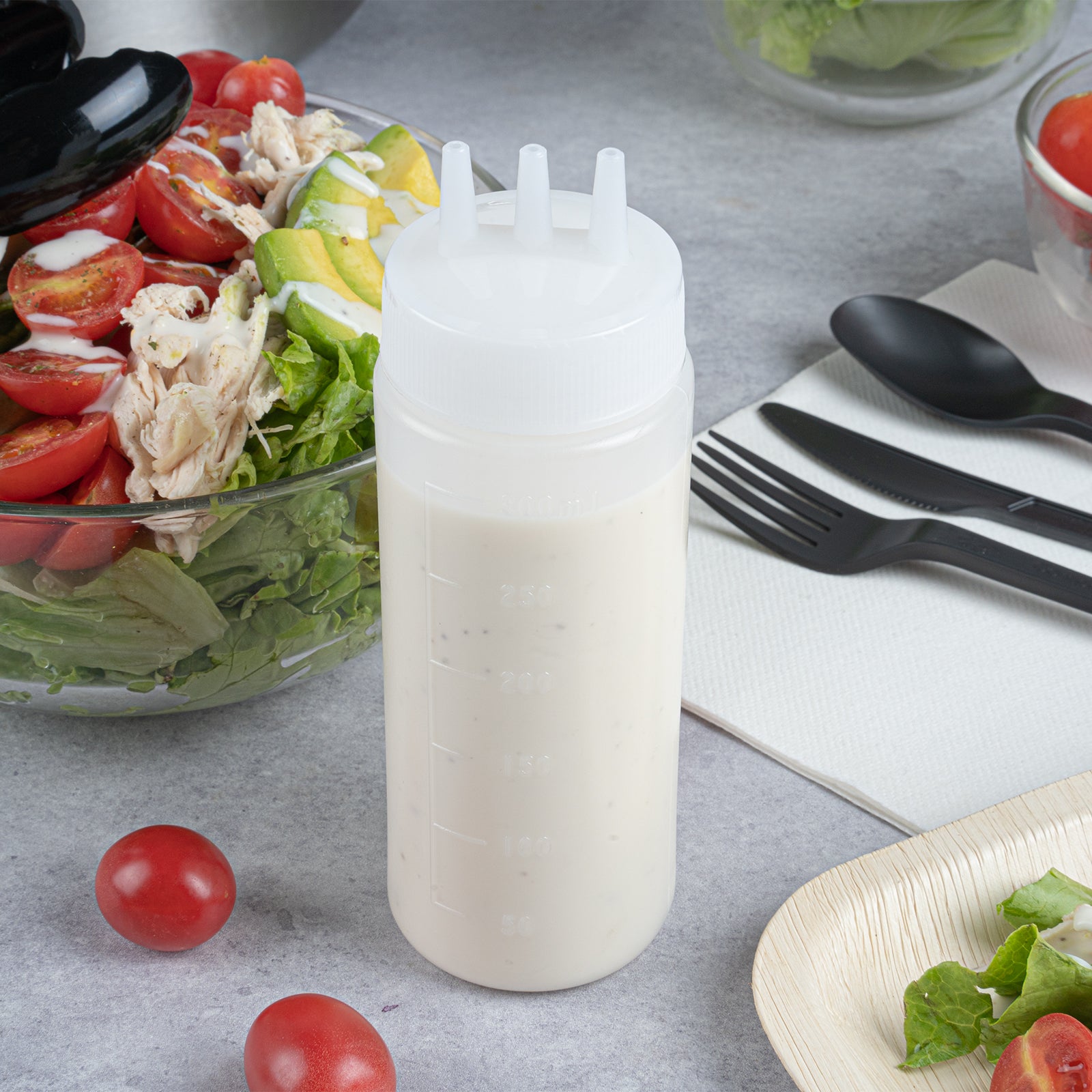 12 oz Clear Plastic Squeeze Bottles with Triple Dispersion Tip - 6 Pack (2.25