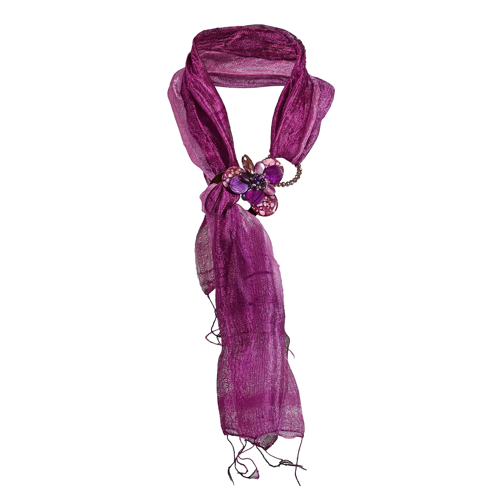 AeraVida Purple Floral Mix Stone Buckle Pendant Necklace with Bamboo Yarn Scarf - Elegant Bohemian Jewelry for Women, Perfect for Parties, Weddings & Everyday Wear