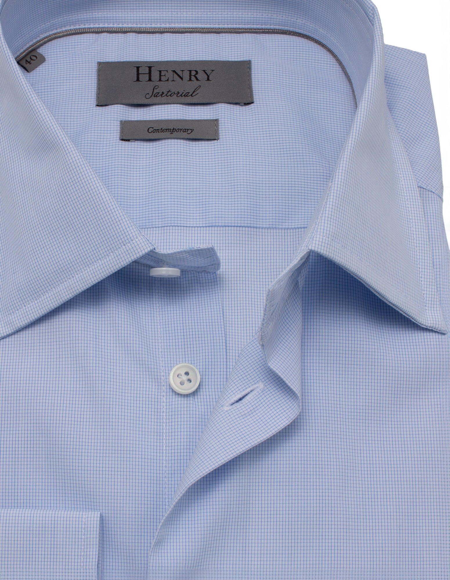 Henry Sartorial Contemporary Fit Micro Check Blended Cotton Shirt for Men - Blue Casual Dress Shirt for Office, Business Meetings & Smart Casual Outfits