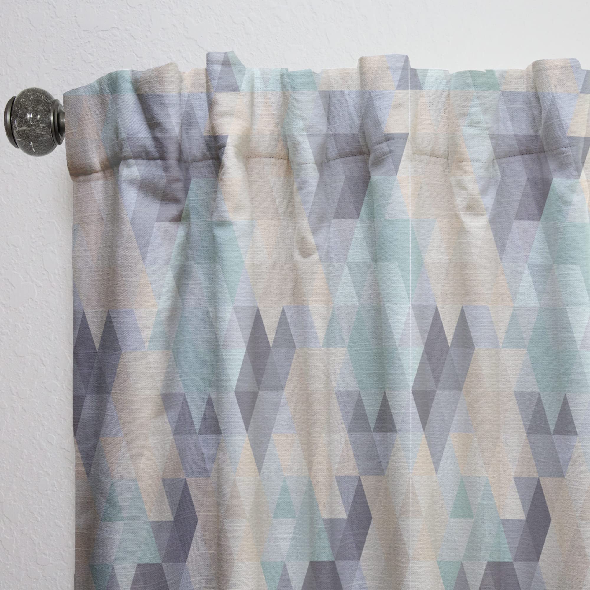 Blue and Beige Geometric Triangle Pattern Thermal Insulated Curtains - 52x63 Inch Single Panel for Bedroom & Living Room - Energy Saving Window Treatment for Home Decor