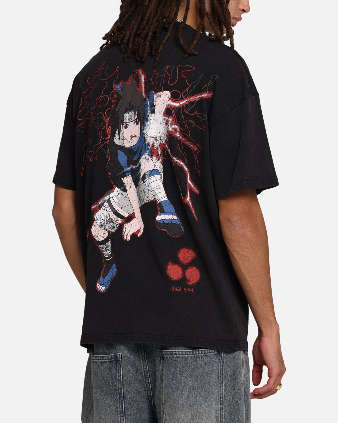Naruto Sasuke Vintage Graphic T-Shirt - Black Acid Wash Style - Perfect for Anime Fans & Casual Wear