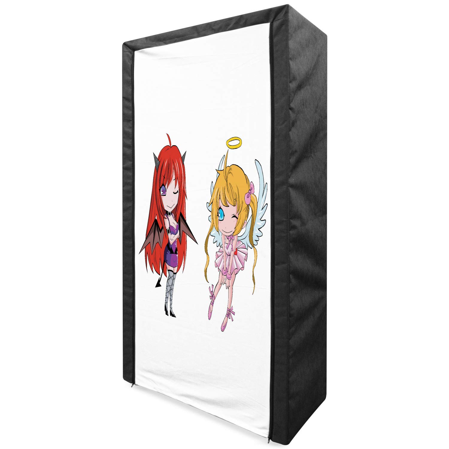 Ambesonne Anime Fabric Wardrobe - Japanese Manga Art Print with Angel Wings & Demon Horns, 33.5