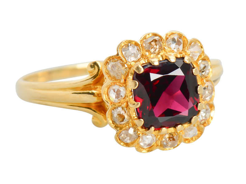 Antique Rhodolite Garnet and Diamond Ring for Women - Vintage Style 14K Gold Engagement & Wedding Band - Perfect for Anniversary, Proposal, and Special Occasions