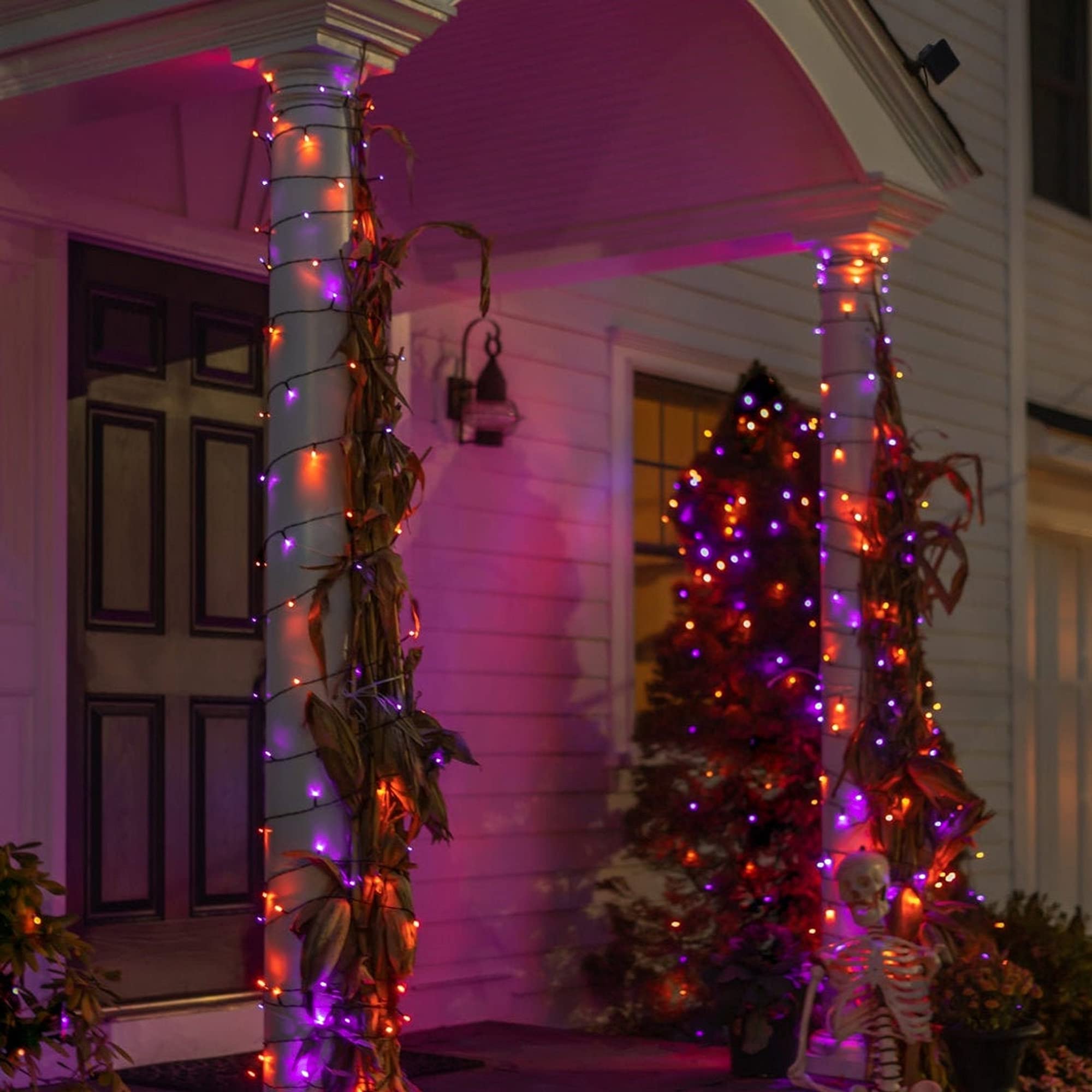DAZZLE BRIGHT 300 LED Halloween String Lights - 100FT Outdoor Fairy Lights with 8 Lighting Modes, Waterproof for Halloween Party Decorations, Carnival Supplies, Yard & Garden Decor (Purple & Orange) - Perfect for Halloween Night, Backyard Parties, and Spooky Home Decor