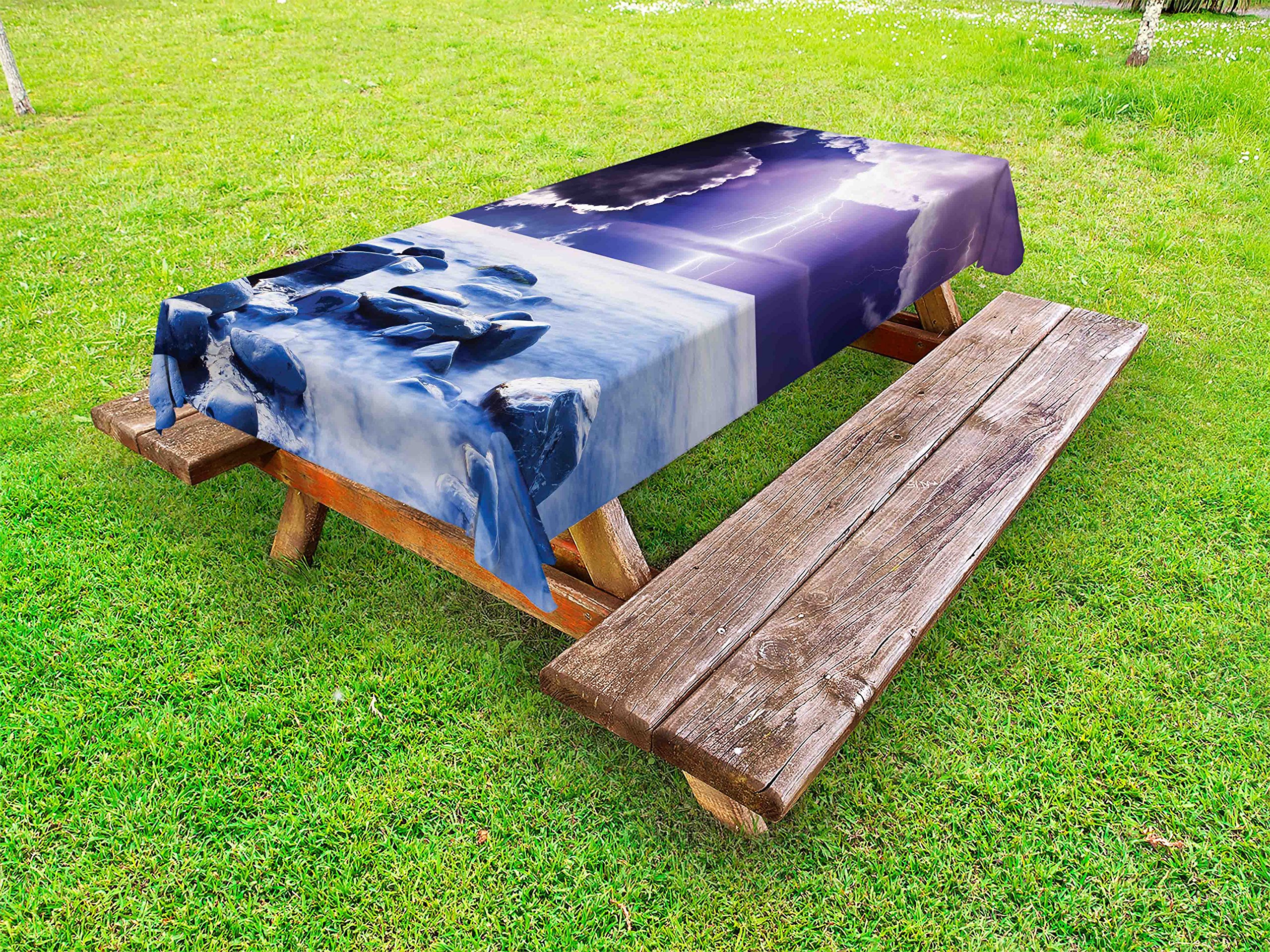 Ambesonne Waterproof Outdoor Tablecloth - Dark Rain Clouds & Thunder Sky Design, Washable Picnic Table Cover 58x84 Inches, Blue Purple - Perfect for Backyard BBQs, Camping & Outdoor Dining