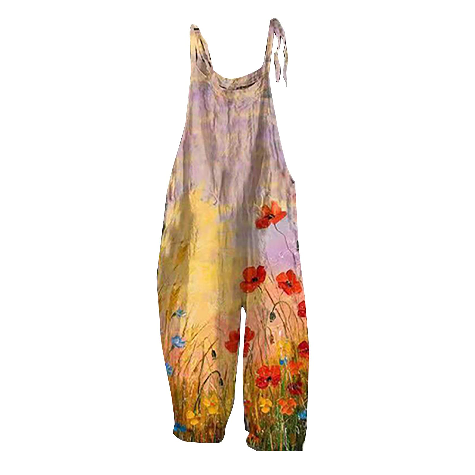 Women's Loose Hand-Painted Overalls - Cute Casual Baggy Printed Cropped Pants Romper with Distressed Bloomer Design | Perfect for Spring Outfits, Music Festivals & Boho Chic Style