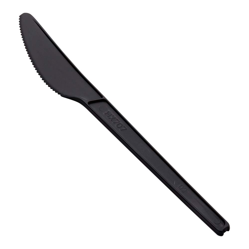 Eco-Friendly 6.5 Inch Compostable Knives - 250 Heat-Resistant Disposable Cutlery Made from Cornstarch | BPI Certified Black CPLA Heavyweight Utensils for Restaurants, Catering & Outdoor Events
