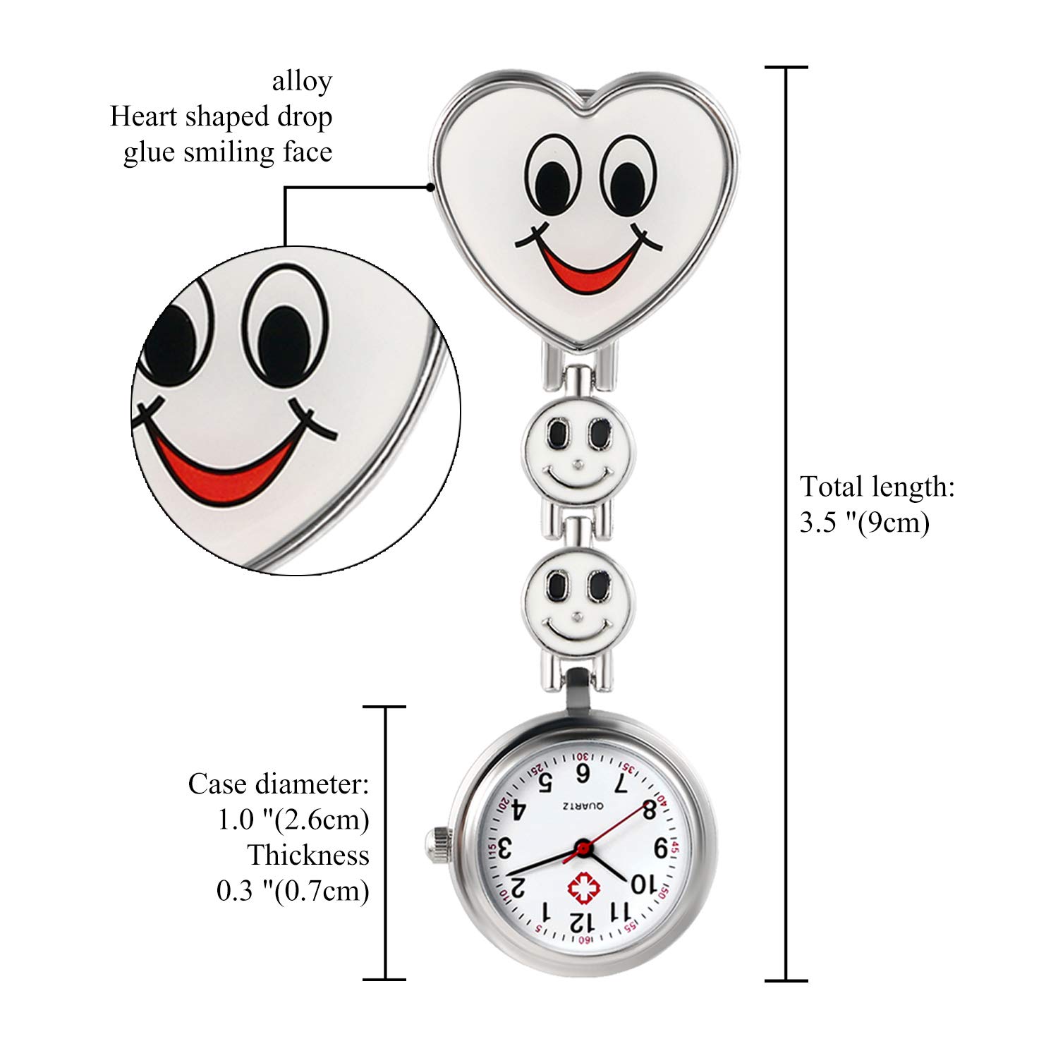 Avaner Women's Clip on Fob Watch - Stainless Steel Quartz Nurse Watch with Smile Heart Face & Second Hand - Perfect for Nurses, Medical Professionals & Vintage Fashion Enthusiasts