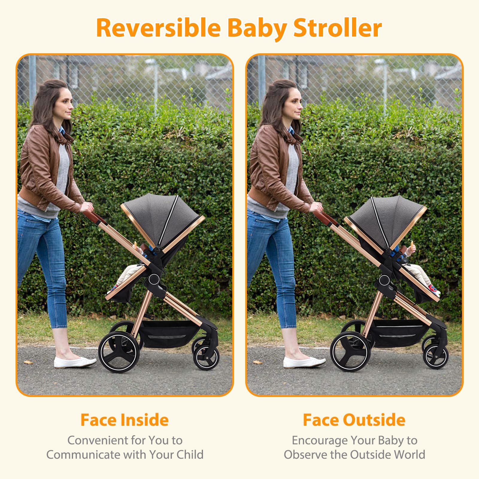 Best Convertible Baby Stroller - Lightweight Foldable Pushchair with Reversible Bassinet | Adjustable Canopy & 5-Point Safety Harness | Perfect for Newborns & Toddlers (0-36 Months) | Ideal for Travel, Shopping & Outdoor Walks