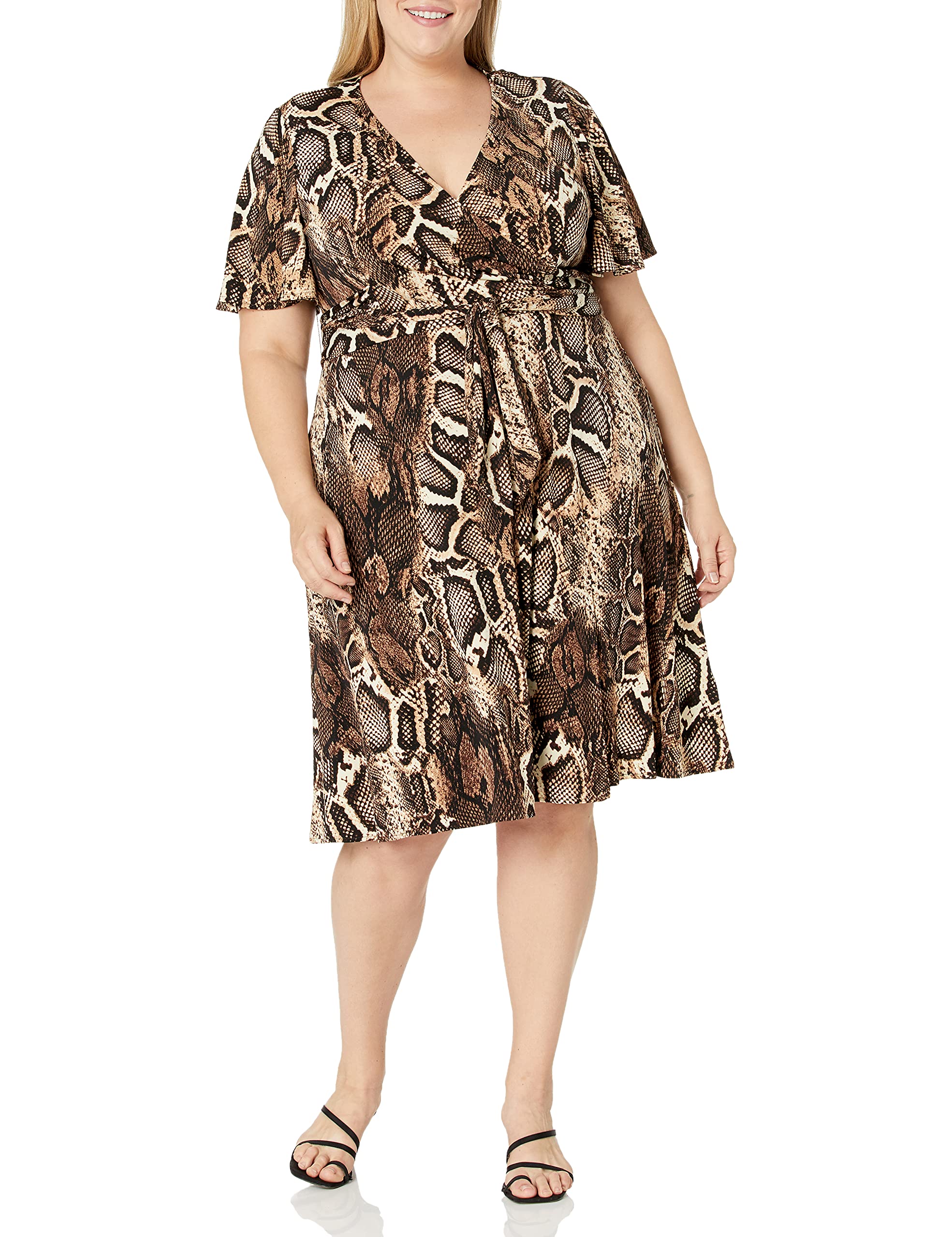 Donna Morgan Women's Plus Size Matte Jersey Printed Faux Wrap Short Dress - Casual Summer Outfit for Beach, Party & Date Night