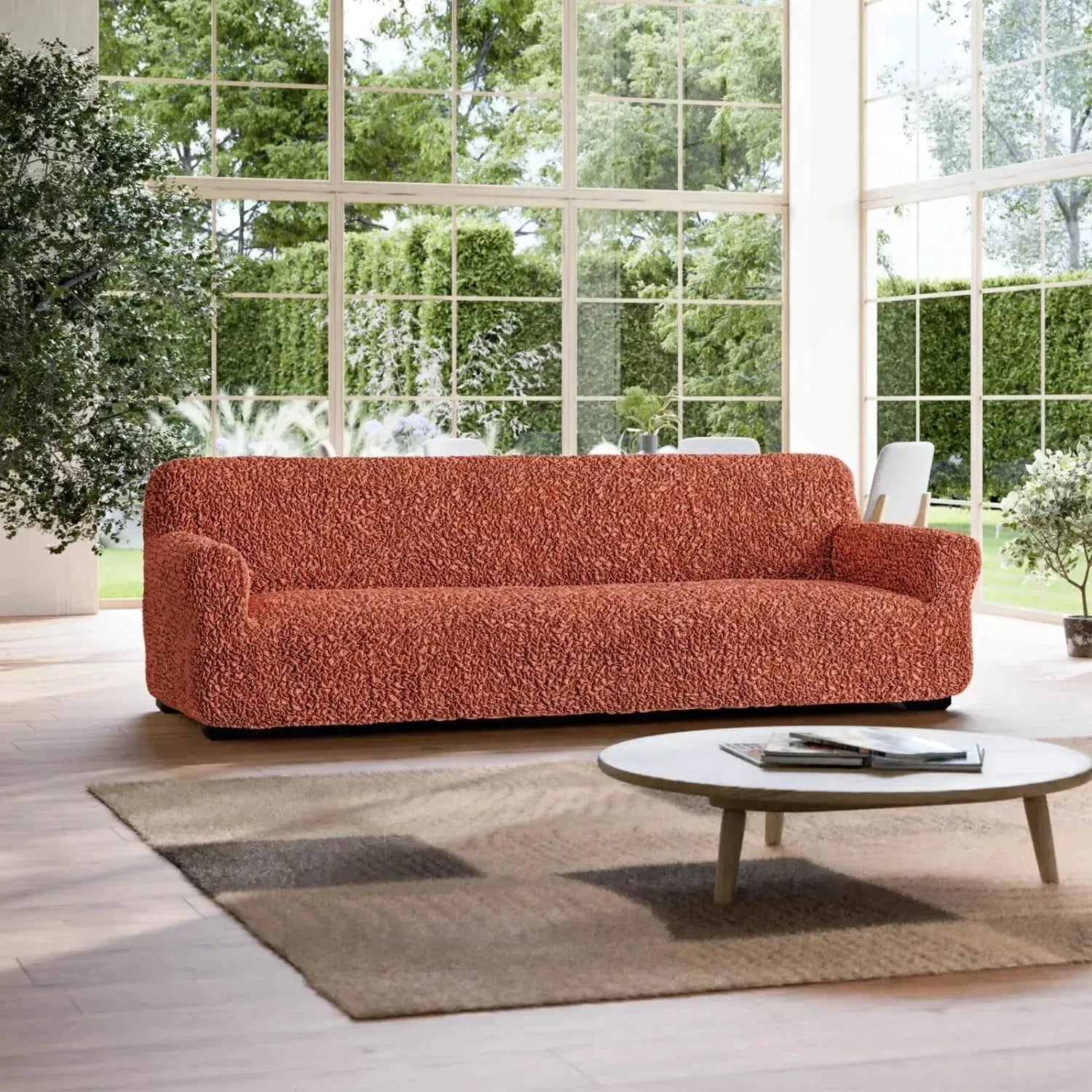 4-Seater Sofa Slipcover - Premium Fuco Cotton Fabric, Washable & Durable Couch Cover for Living Room, Family Room, and Office (Beige) - Perfect for Home Decor, Pet Protection, and Furniture Refresh