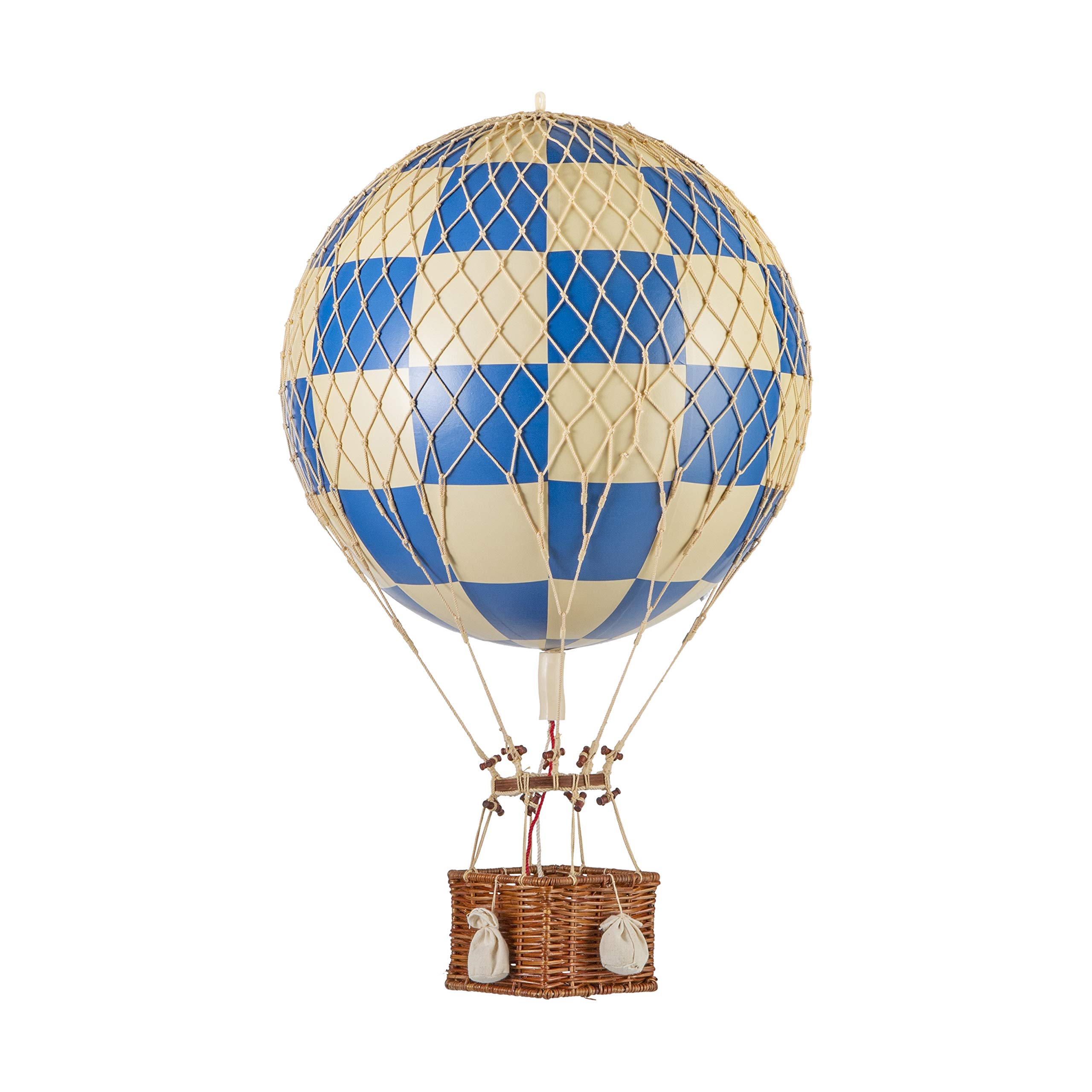 Authentic Vintage Hot Air Balloon Model - 22 Inch Hanging Home Decor, Detailed Ceiling Decoration for Living Room, Bedroom & Nursery | Historic Floating Skies Air Balloon - Check Blue Design