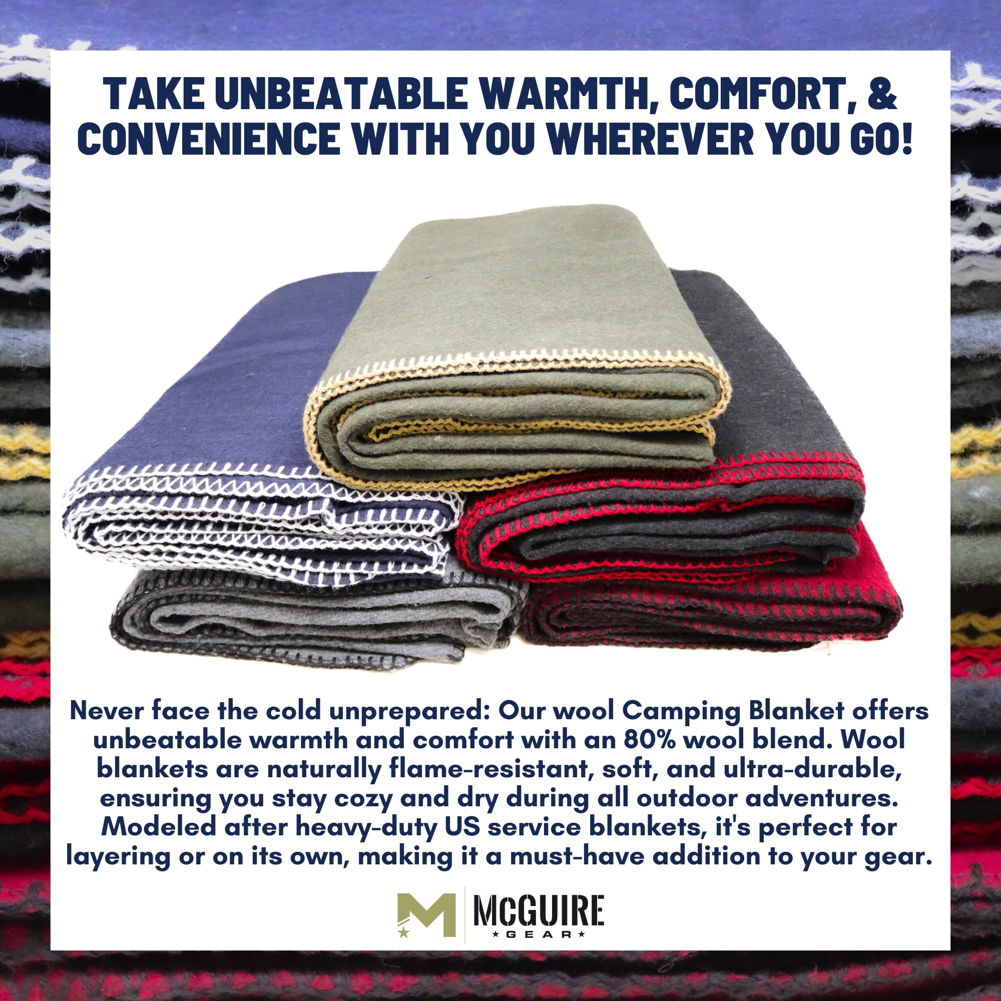 MCGUIRE GEAR Heavy Duty Wool Military Blanket - 64