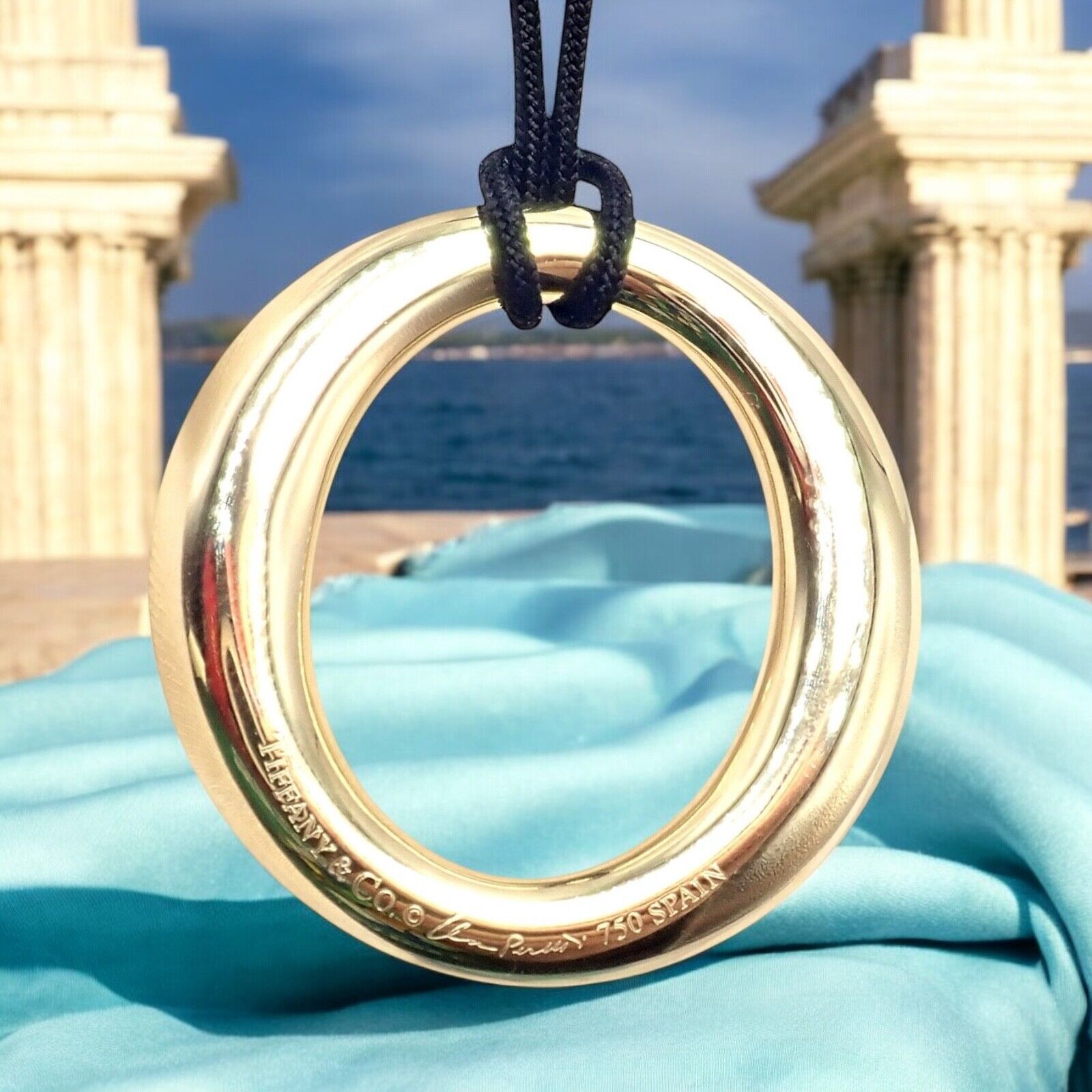 Authentic Tiffany & Co 18k Yellow Gold Peretti 35mm Medium Sevillana Necklace - Elegant Jewelry Gift for Women, Perfect for Weddings & Special Occasions