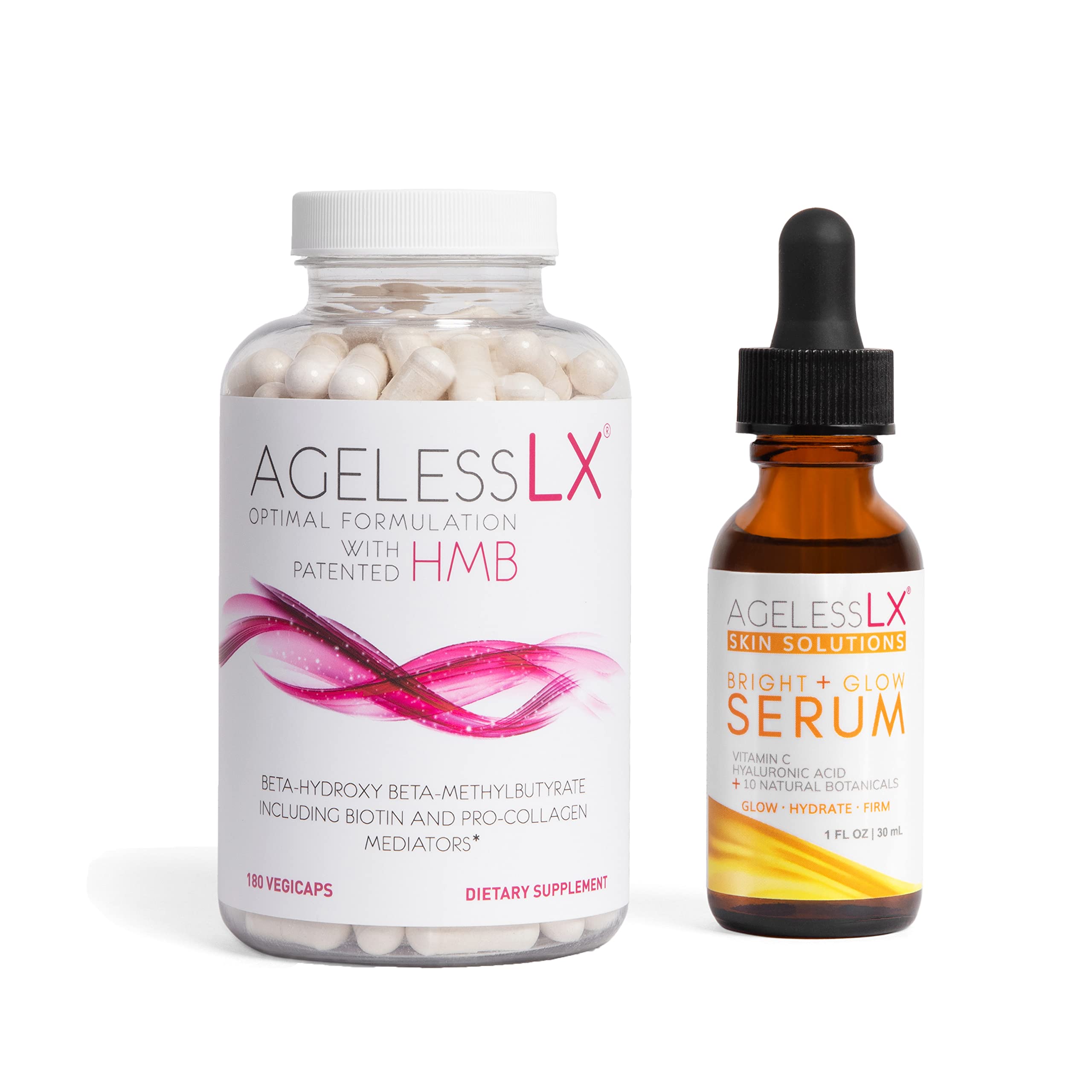 Best HMB Supplement Capsules for Women + Bright & Glow Face Serum Bundle - Anti-Aging & Skin Care Routine for Healthy Lifestyle