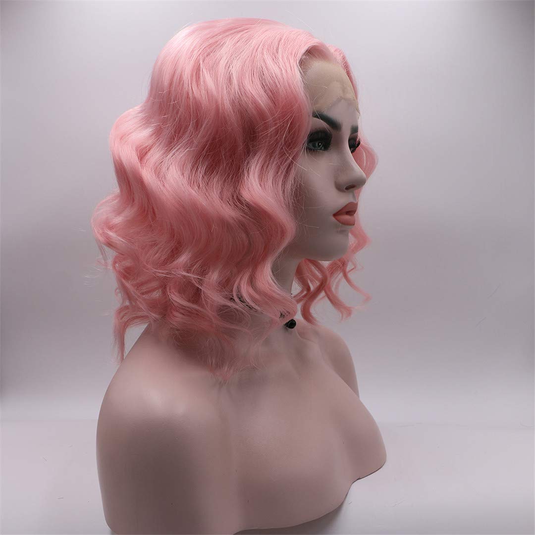 12 Inch Pink White Blonde Short Loose Wave Bob Synthetic Lace Front Wig - Glueless Heat Resistant Fiber for Women | Perfect for Cosplay, Costume Parties & Daily Fashion