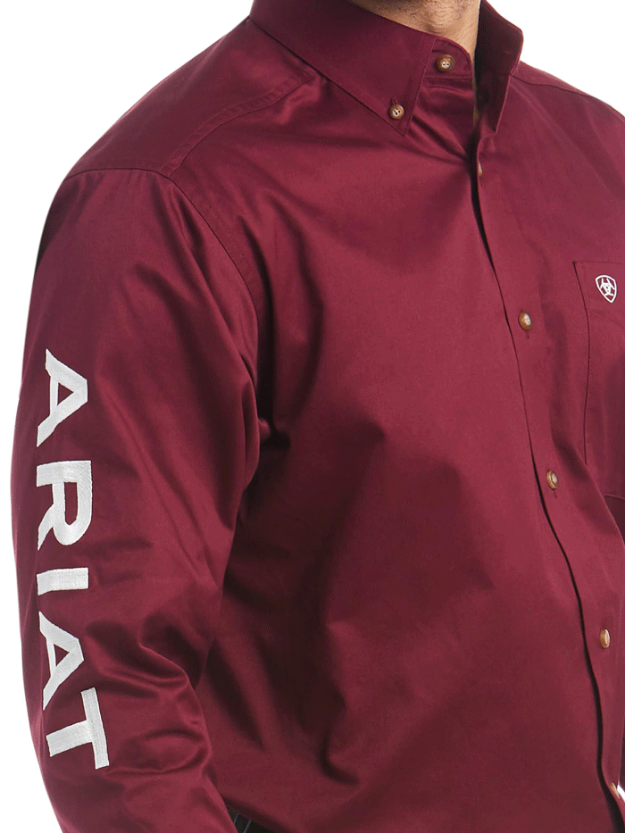 Ariat Men's Team Logo Twill Classic Fit Shirt - Burgundy Red Comfortable Casual Shirt for Work, Outdoor & Everyday Wear