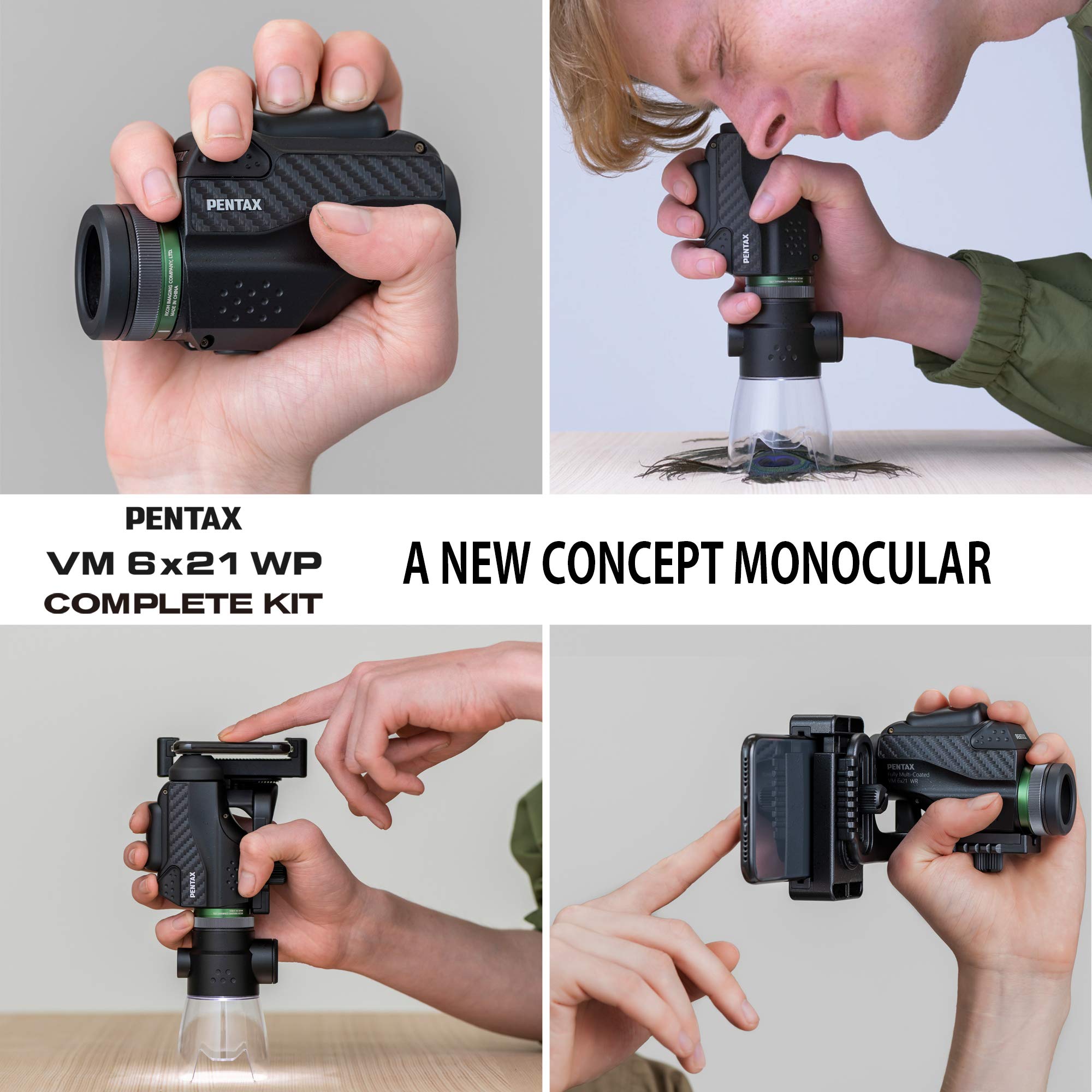 PENTAX VM 6x21 WP Monocular Telescope with Smartphone Adapter & Macro Stand - 6X Magnification, Waterproof, Bright & Clear Optics for Bird Watching, Hiking, Hunting, and Outdoor Adventures