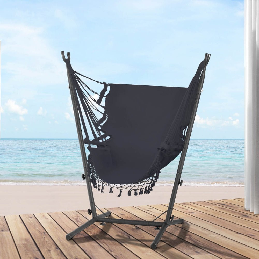 Best Hammock Chair with Stand for Outdoor Camping - Comfortable Grey Hanging Chair for Backyard, Patio & Relaxation