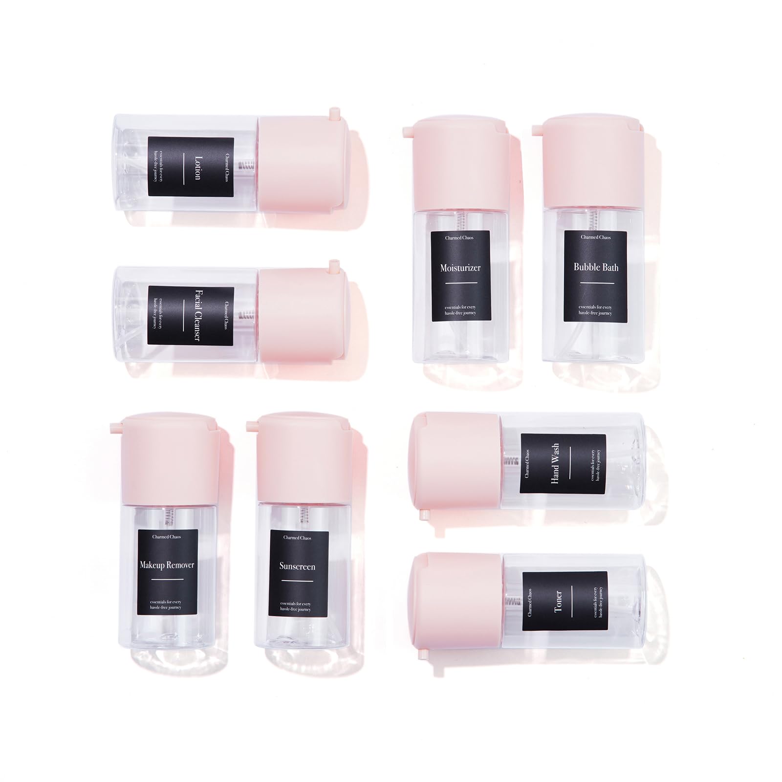 Premium Travel Toiletries Bottles Set - 8 Pack Fine Mist Spray Bottles (2.03oz) TSA Approved, Leak Proof & BPA Free for Shampoo, Lotion & Cosmetics - Perfect for Air Travel, Gym & Vacation (Pink)