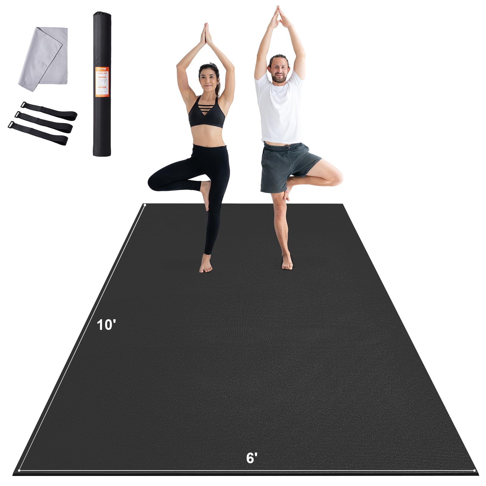 VEVOR Extra Large Non-Slip Yoga Mat - 6mm High Density Premium Exercise Mat for Men & Women with Carry Bag & Strap - Ideal for Home Yoga, Pilates, Stretching & Floor Workouts - Perfect for Gym, Studio & Travel Fitness
