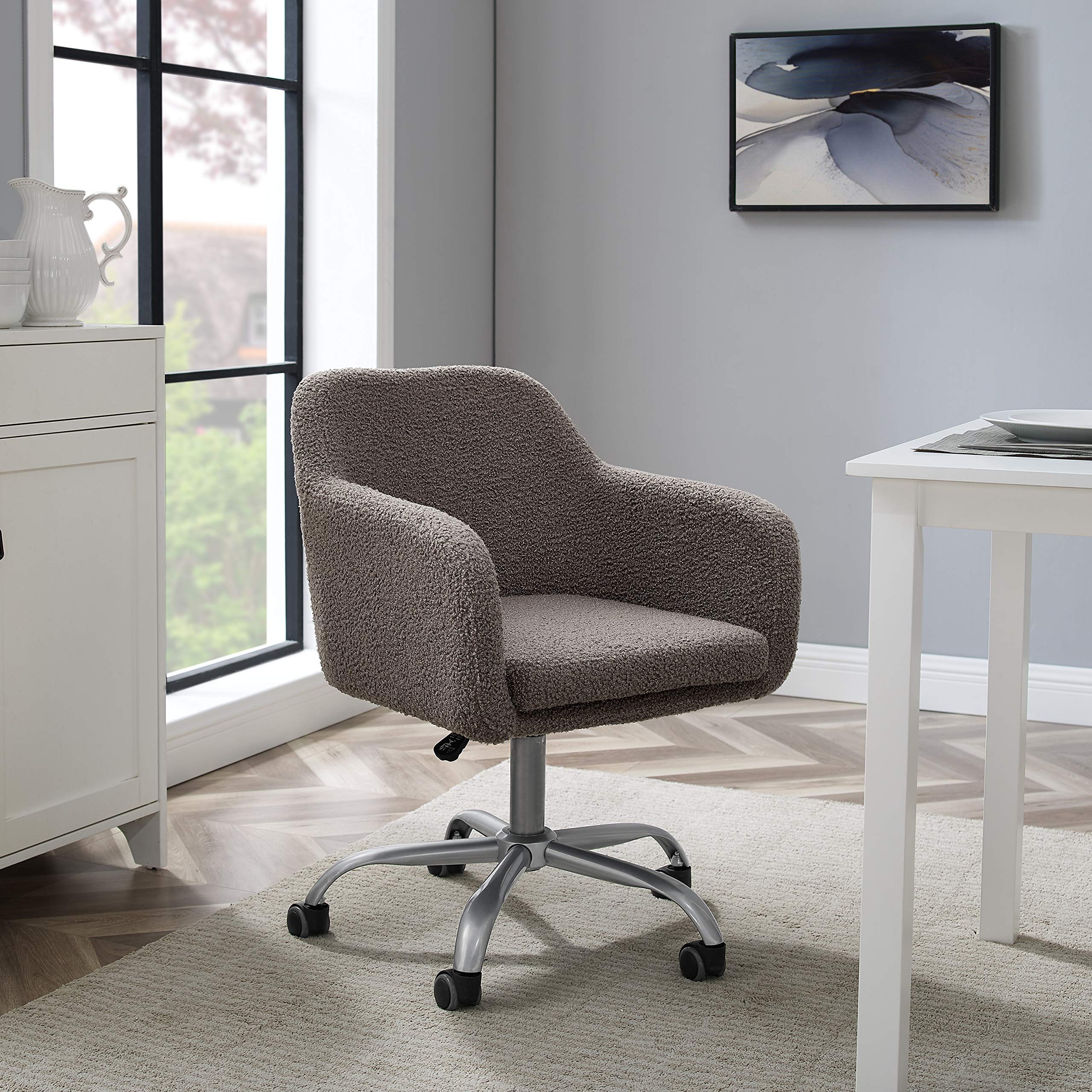 Linon Grey Upholstered Adjustable Brooklyn Office Chair - Ergonomic Desk Chair with Lumbar Support for Home & Office Workspace, Gaming, and Study