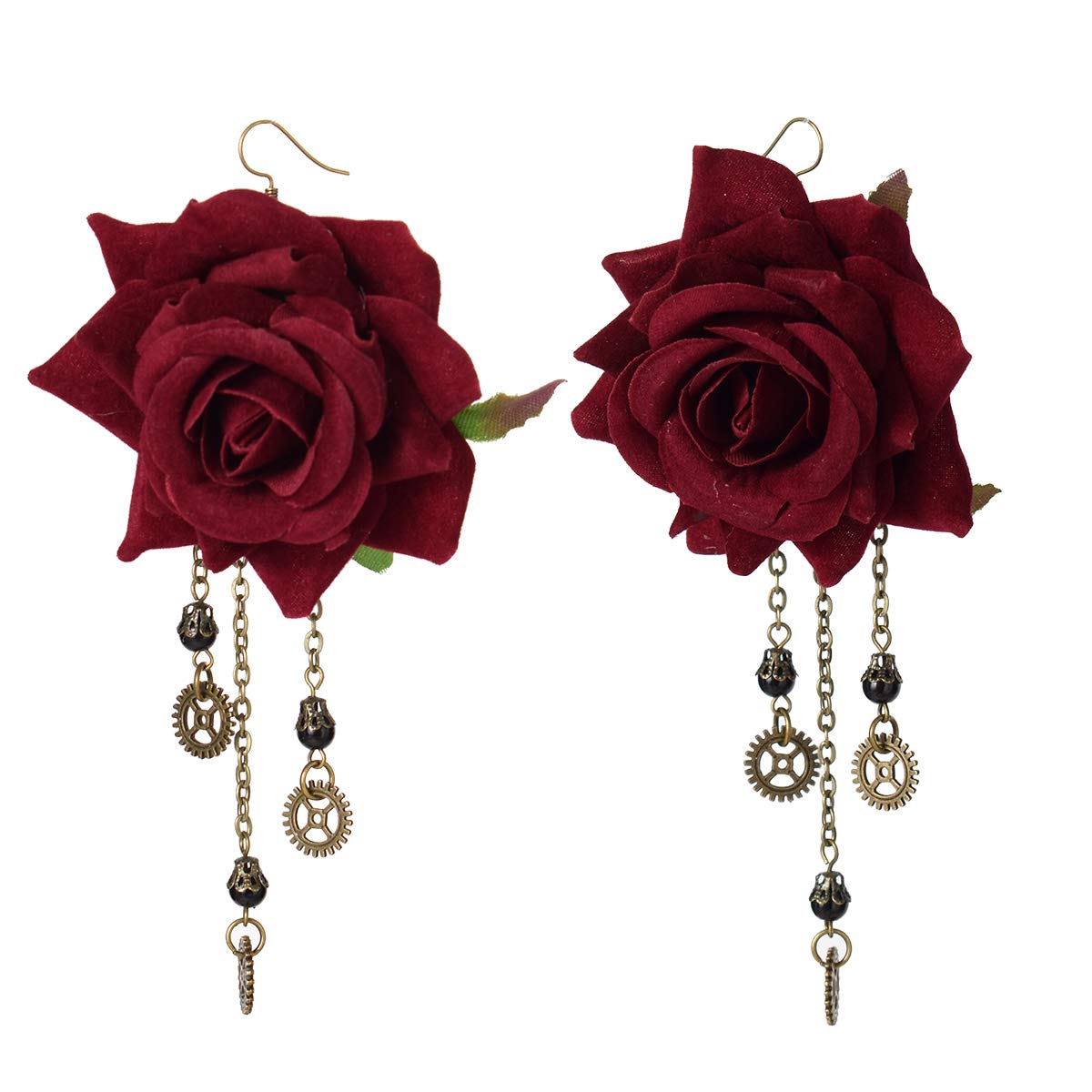 Gothic Punk Dangle Earrings for Women - Rose Flower Hook Earrings | Perfect for Halloween, Cosplay, and Alternative Fashion Outfits