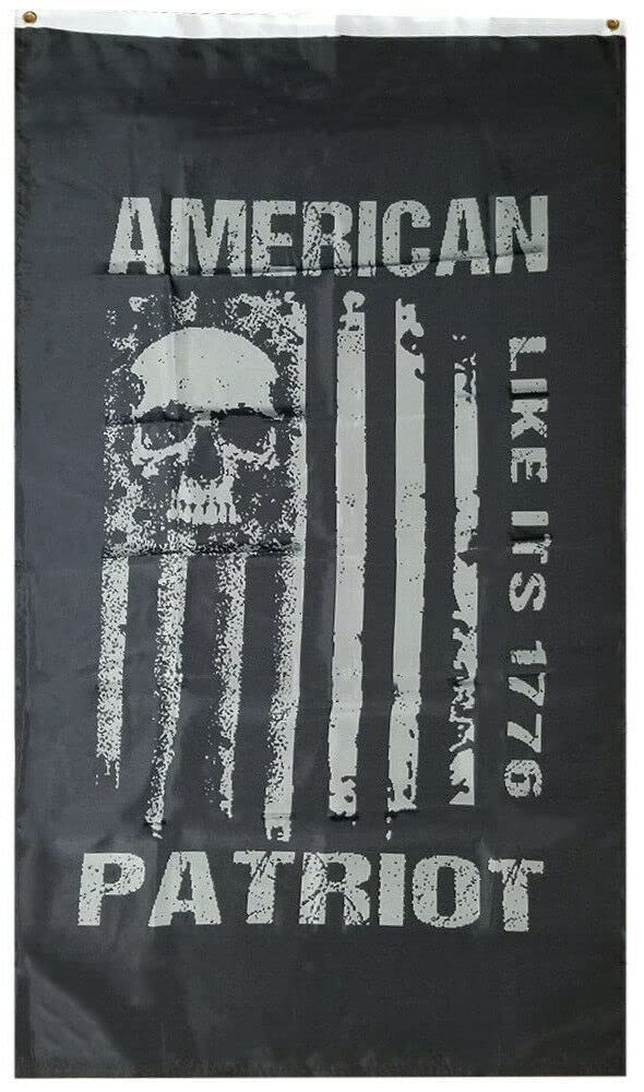 3x5 American Flag - Patriotic Skull Design Like It's 1776 | 100D Woven Poly Nylon Trump Banner for Outdoor & Indoor Decor, Parties, and Patriotic Events