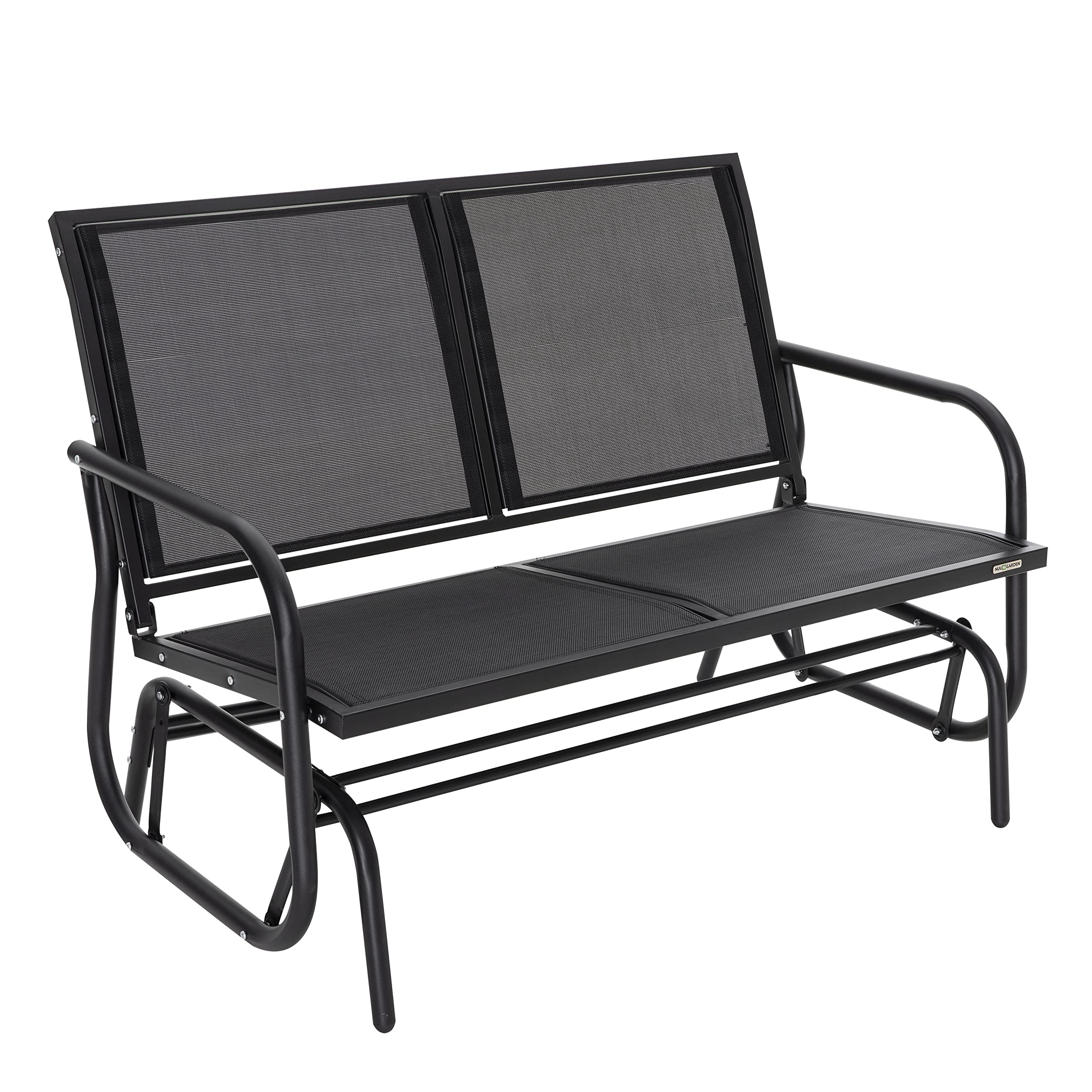 NUU GARDEN 2-Seat Outdoor Glider Bench - Patio Swing Chair with Powder-Coated Steel Frame & Breathable Fabric - Weather-Resistant Black Loveseat for Porch, Garden, or Backyard Relaxation